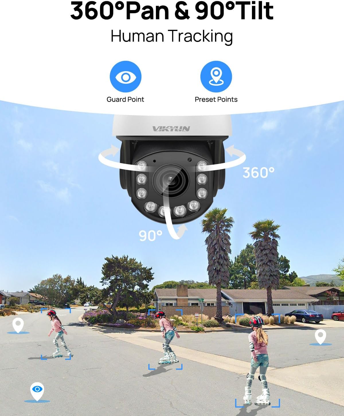 VIKYLIN Cámara IP POE PTZ 4K 8MP para exteriores, zoom óptico de inclinación panorámica de 20x, detección de vehículos humanos, cámara PTZ de
