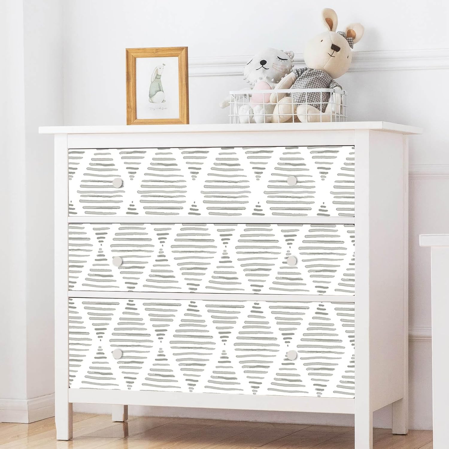 Papel tapiz blanco y gris plateado de 17.7 x 300 pulgadas, papel de contacto moderno a rayas, papel de pared de rombos, papel de vinilo para
