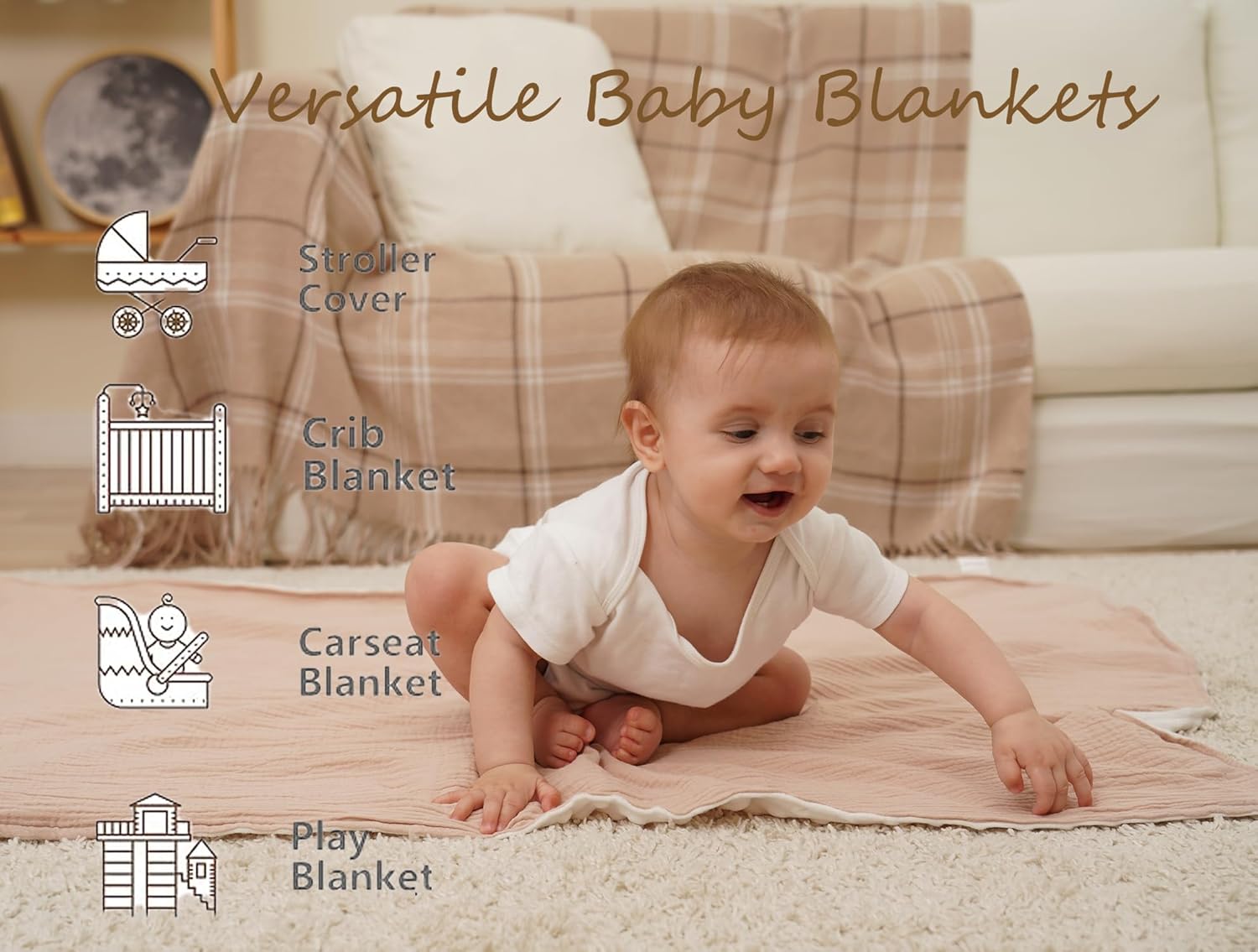 Manta de felpa suave de Minky para niños y niñas, unisex, con parte delantera de muselina de algodón y respaldo de forro polar punteado, mantas para