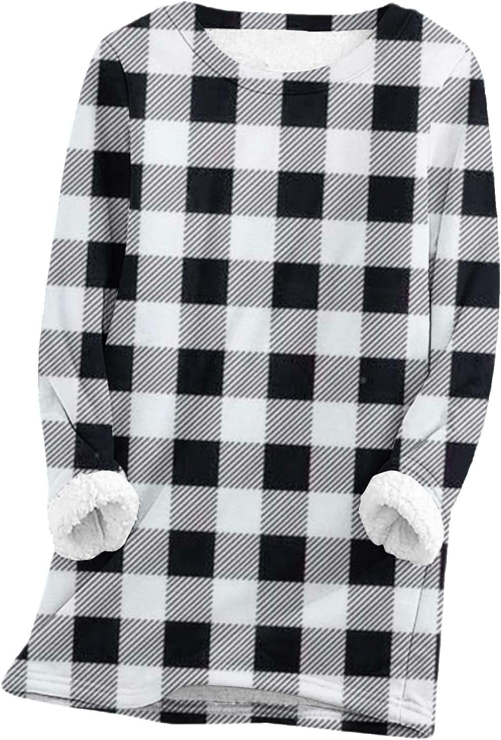 SHOPESSA Thermal Lined Sweatshirt Women Fuzzy Plaid Sweater Comfy Lounge T Shirt Sherpa Lined Sweatshirt Plus Size