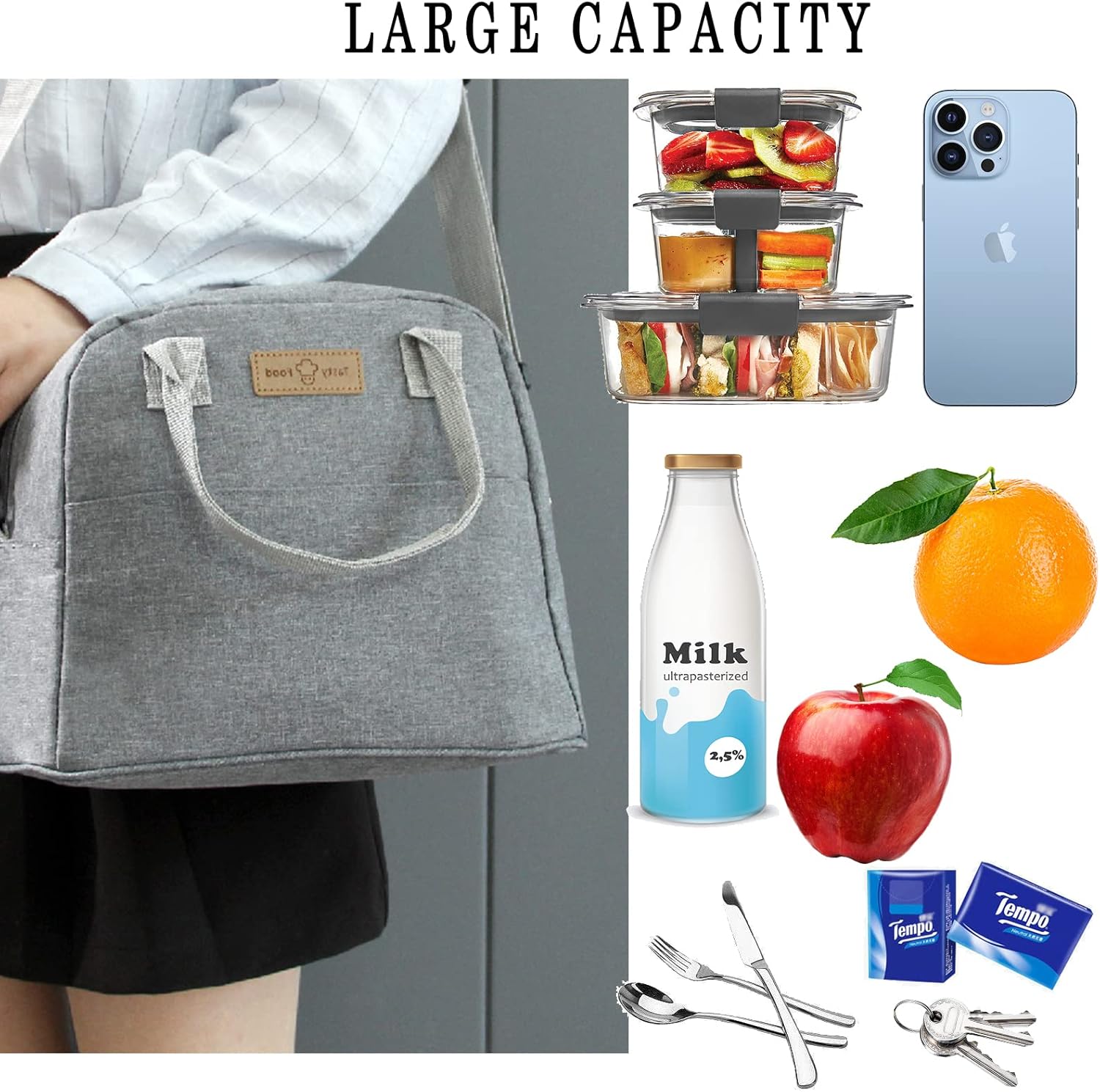 Lonchera térmica para mujeres y hombres, bolsa de almuerzo grande reutilizable con cinturón de hombro ajustable, bolsa térmica portátil para el