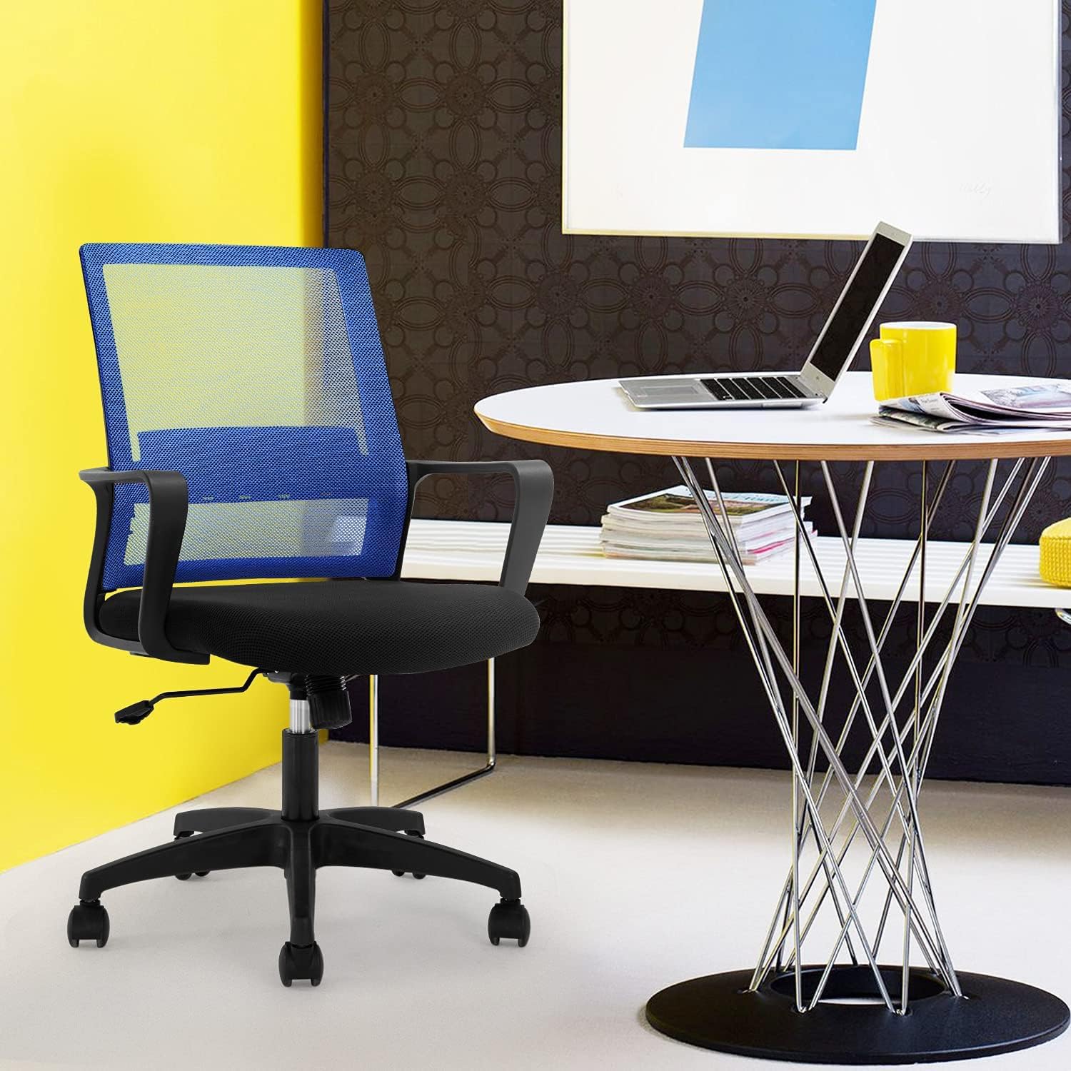 Silla de oficina, silla ergonómica de escritorio de malla con respaldo medio, silla de malla giratoria de altura ajustable, silla de computadora con
