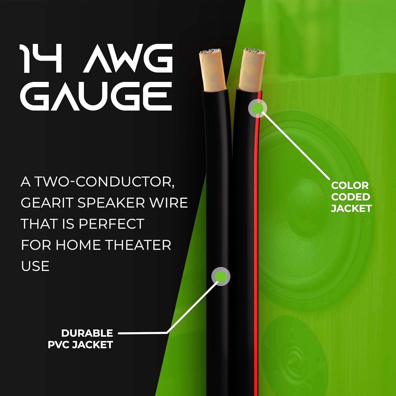 GearIT Pro Series 14AWG Cable de altavoz calibre 14 AWG (100 pies100.0 ft), gran uso para altavoces de cine en casa y altavoces de automóvil, color