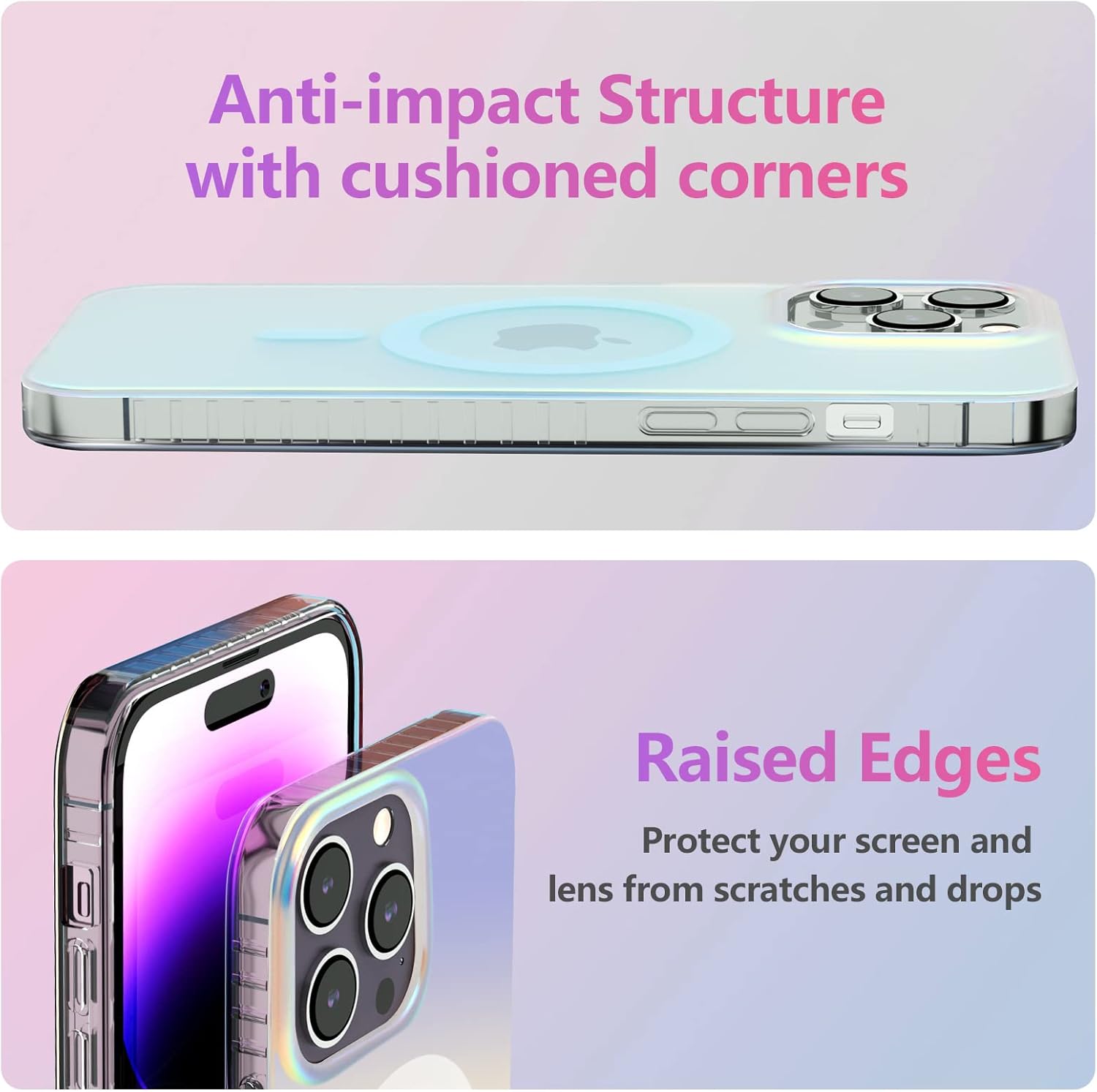 Dosanlues Funda magnética para iPhone 15 Pro holográfica iridiscente, compatible con Magsafe Funda protectora delgada translúcida mate para iPhone