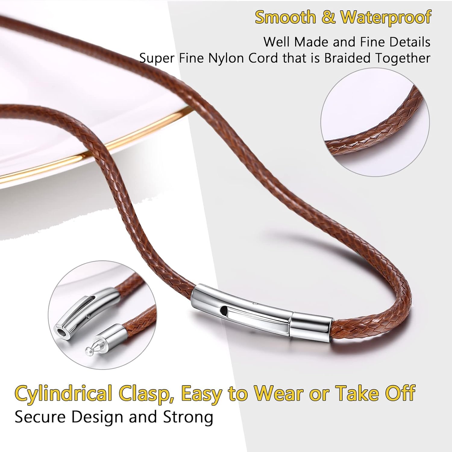 PROSTEEL Collar de cuero trenzado de cuerda encerada de 16 a 30 pulgadas, cierre duradero de acero inoxidable, cadena de cuerda de cera tejida para