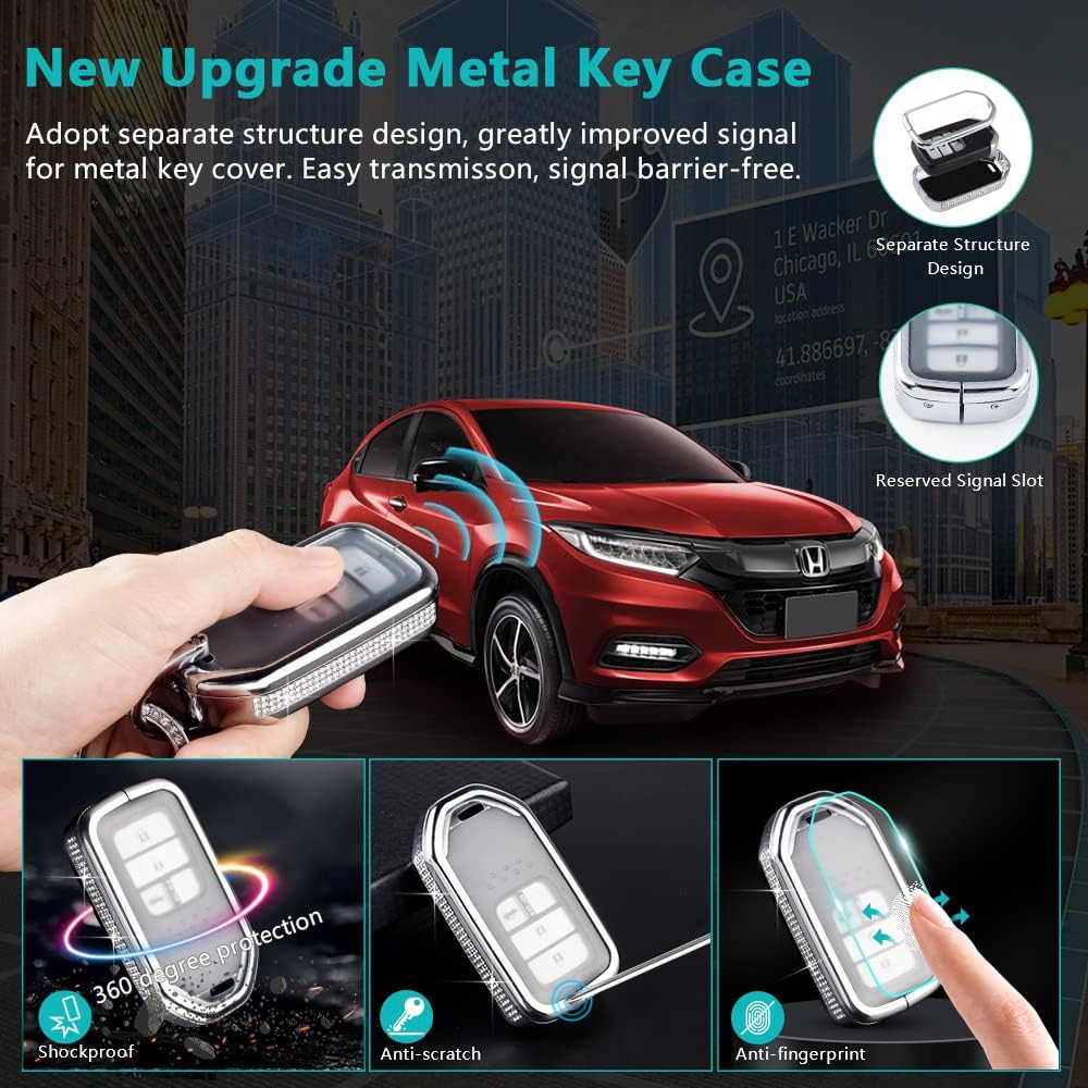 PIFOOG Funda brillante para llavero Honda Accord Civic CRV Pilot HRV Ridgeline HRV Fit Accesorios de pasaporte Funda para llave de coche Smart