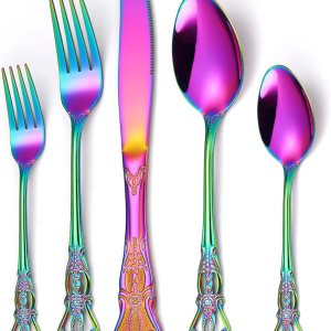 Gorgeous Retro Royal – Juego de cubiertos de acero inoxidable de 5 piezas, juego de cubiertos de acero inoxidable antioxidante, incluye cuchara Gorgeous Retro Royal – Juego de cubiertos de acero inoxidable de 5 piezas, juego de cubiertos de acero inoxidable antioxidante, incluye cuchara