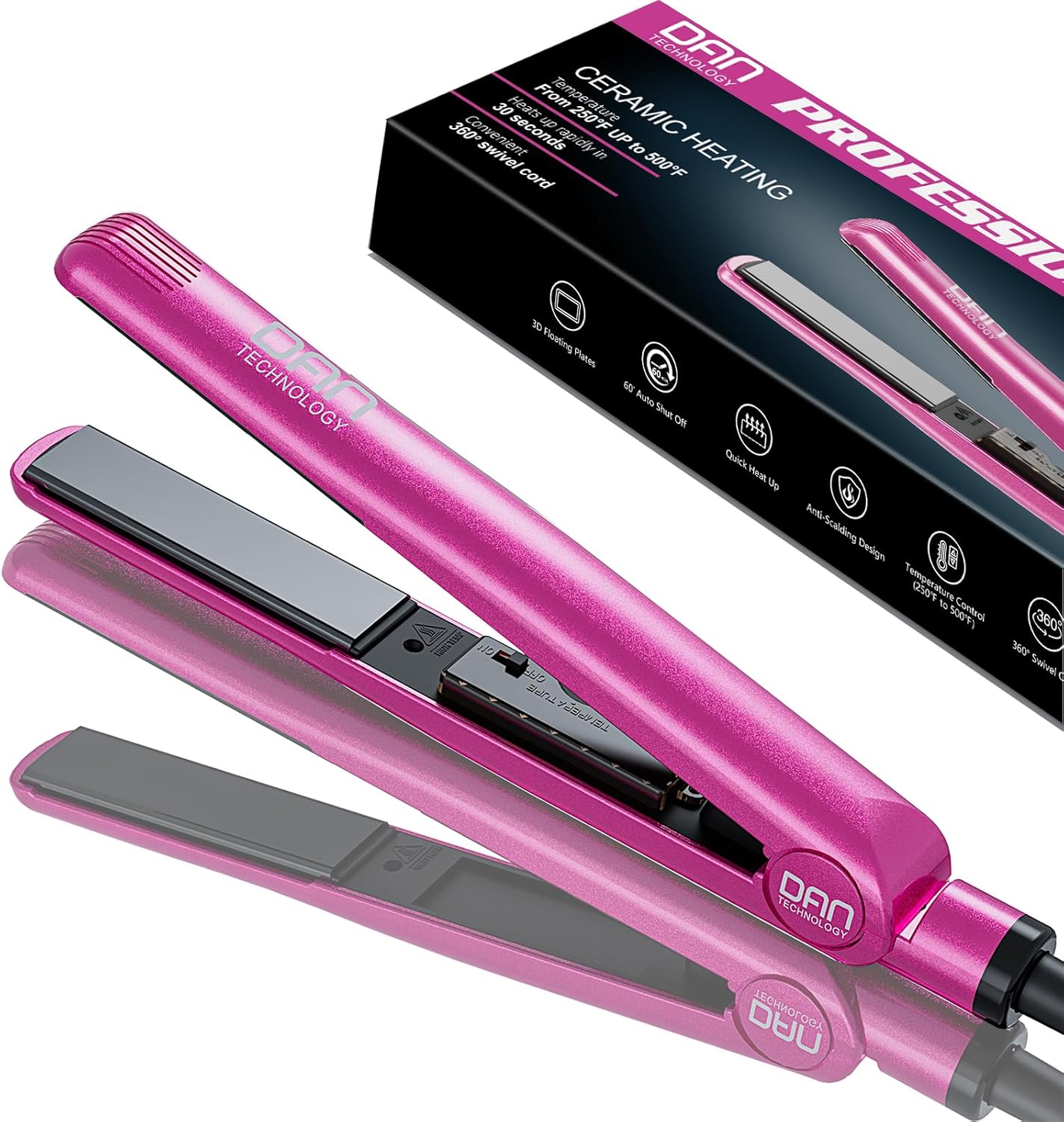 Dan Technology Plancha de pelo 2 en 1, plancha plana de doble voltaje, plancha plana de 1 pulgada, plancha de pelo de temperatura ajustable, plancha