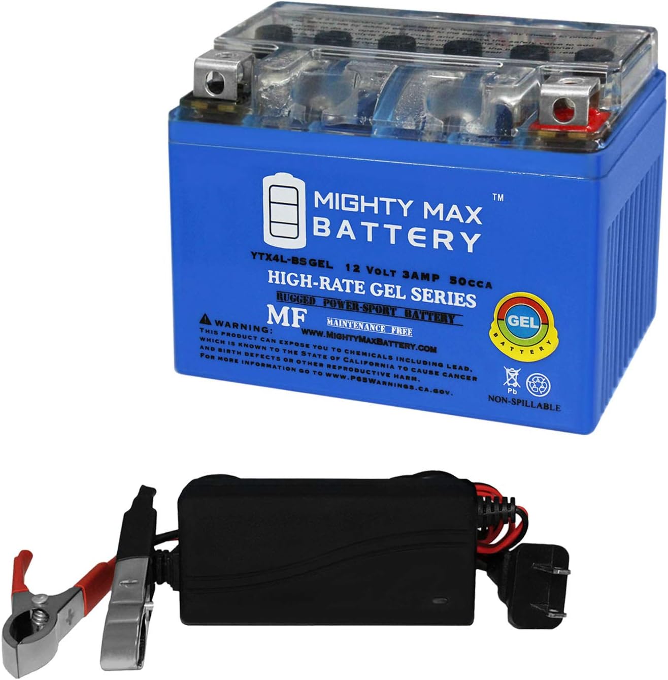 Mighty Max Battery YTX4L-BS GEL – Batería de repuesto compatible con KTM 500 EXC Six Days 2016 + cargador de 12 V 1 Amp