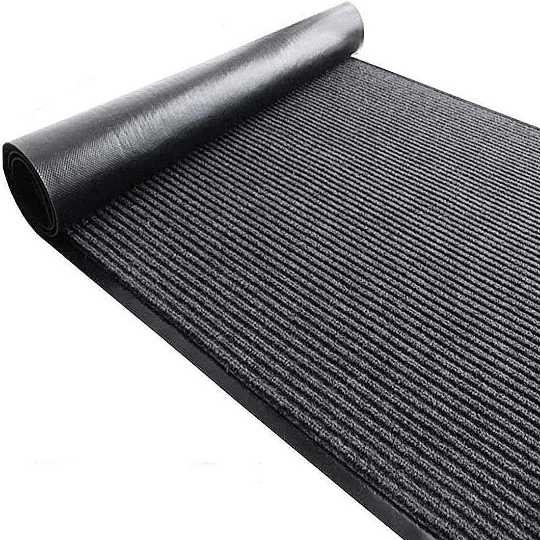 Tapete de entrada de grado comercial de 3 x 10 pies, para interior y exterior, color negro, ahumado, resistente, con parte trasera de goma, cepillo