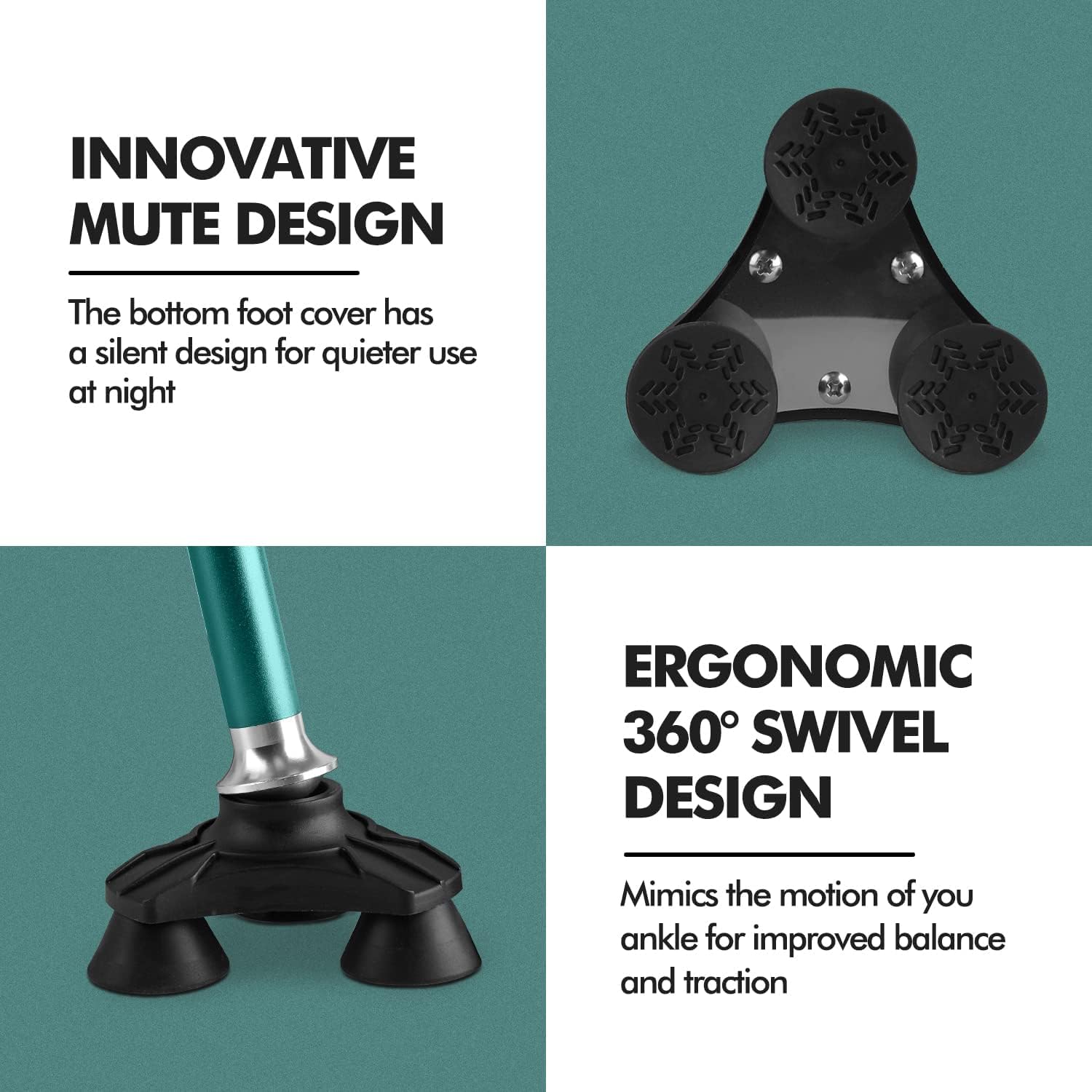 KINGGEAR Bastón de caminar para mujeres y hombres, ligero y resistente, bastón para caminar con pie autónomo, bastón grande de base cuádruple para