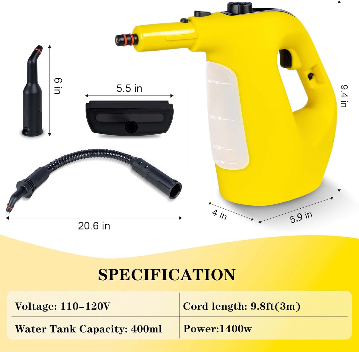 Limpiador de vapor de mano de 1400 W para uso doméstico, adición de agua durante el uso, limpiador de vapor presurizado de alto calor para limpiar