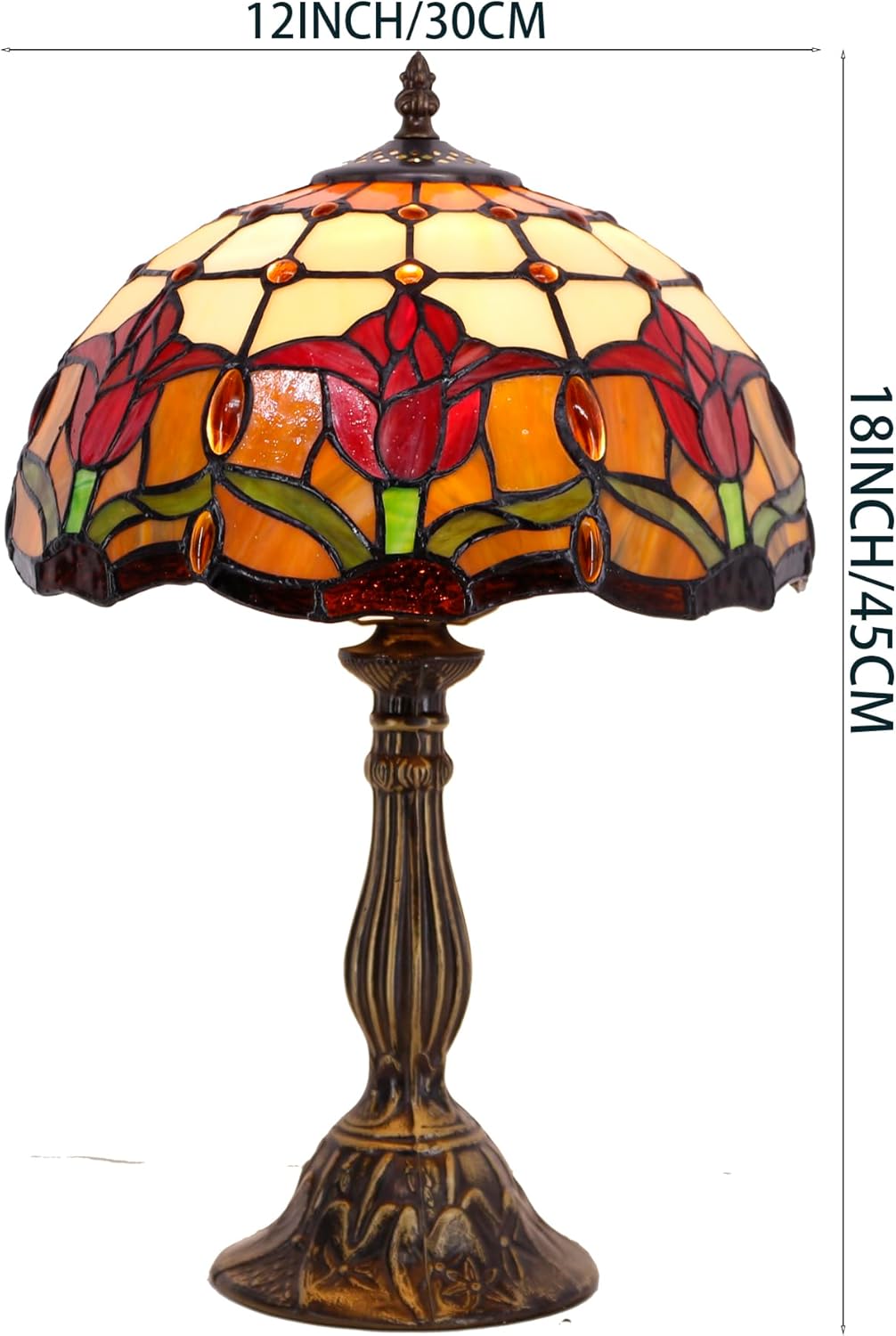 WERFACTORY Tiffany Lámpara de mesa estilo tulipán flor mesita de noche luz de escritorio 12 x 12 x 18 pulgadas decoración dormitorio sala de estar