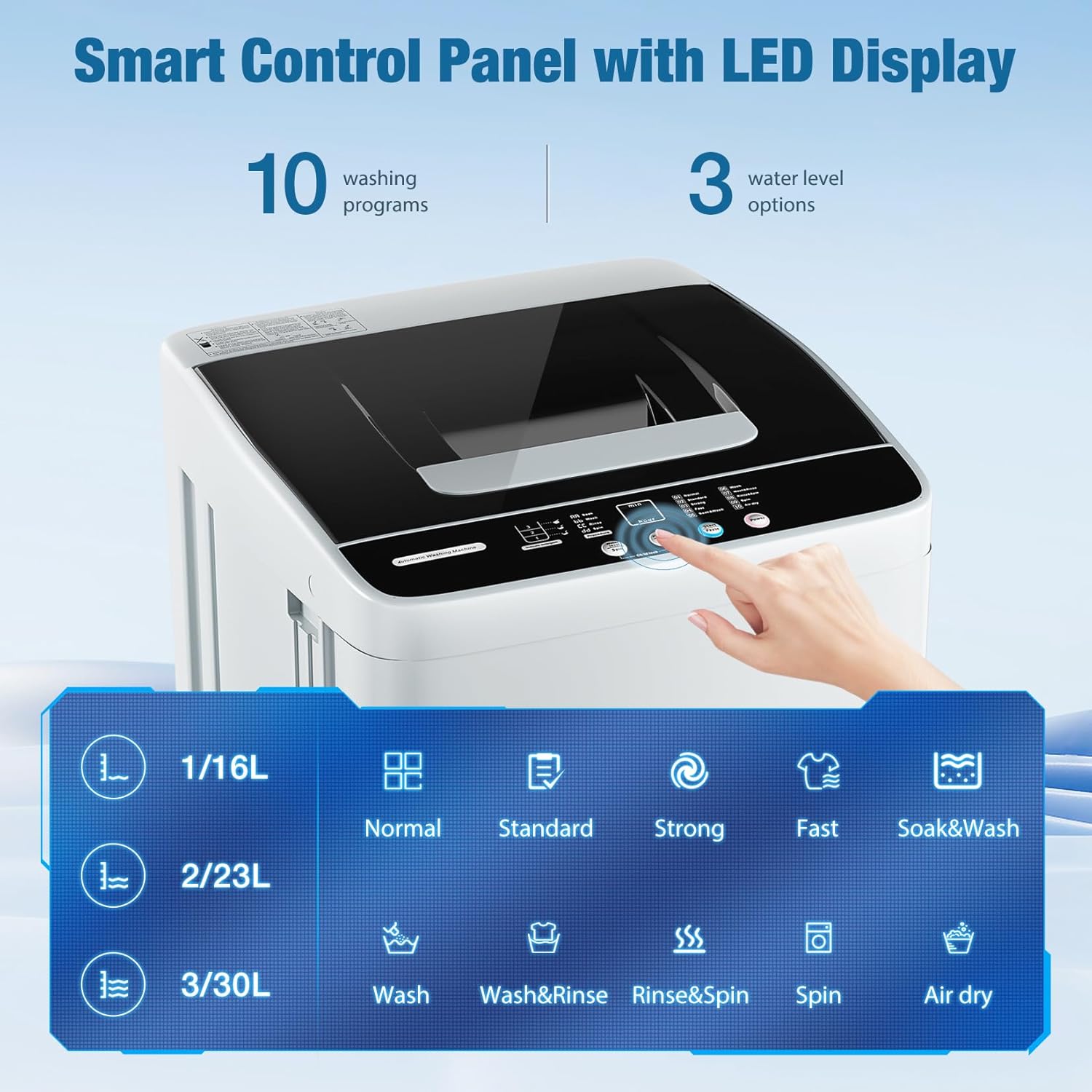 Haddockway Lavadora portátil, lavadora compacta de ahorro de energía, lavadora de carga superior de 0.95 pies cúbicos, 10 programas, 3 niveles de