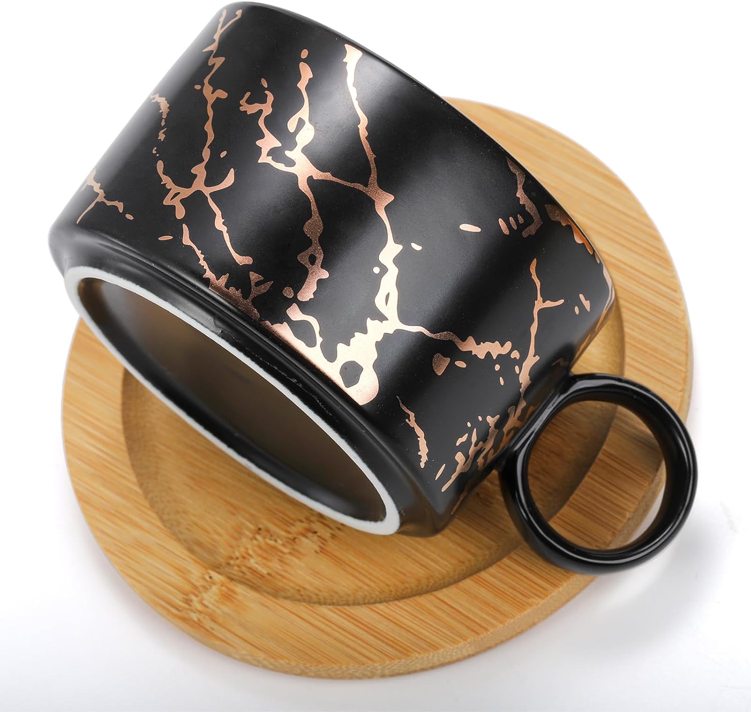 Peohud Juego de 4 tazas de café expreso con soporte de metal, 6 onzas apilables de capuchino con platillos, tazas de café demitasse de porcelana
