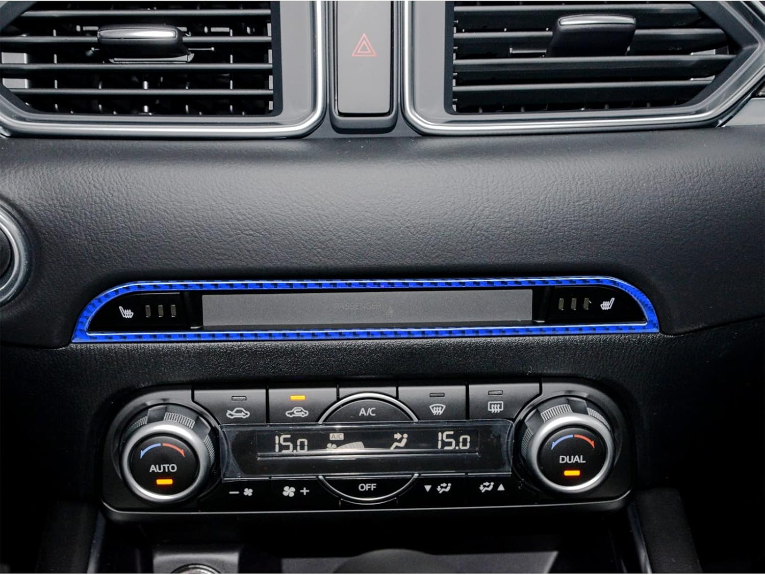 nuoozy Compatible con botones eléctricos de calefacción de asiento, cubierta de panel de marco, accesorio interior de fibra de carbono para Mazda CX