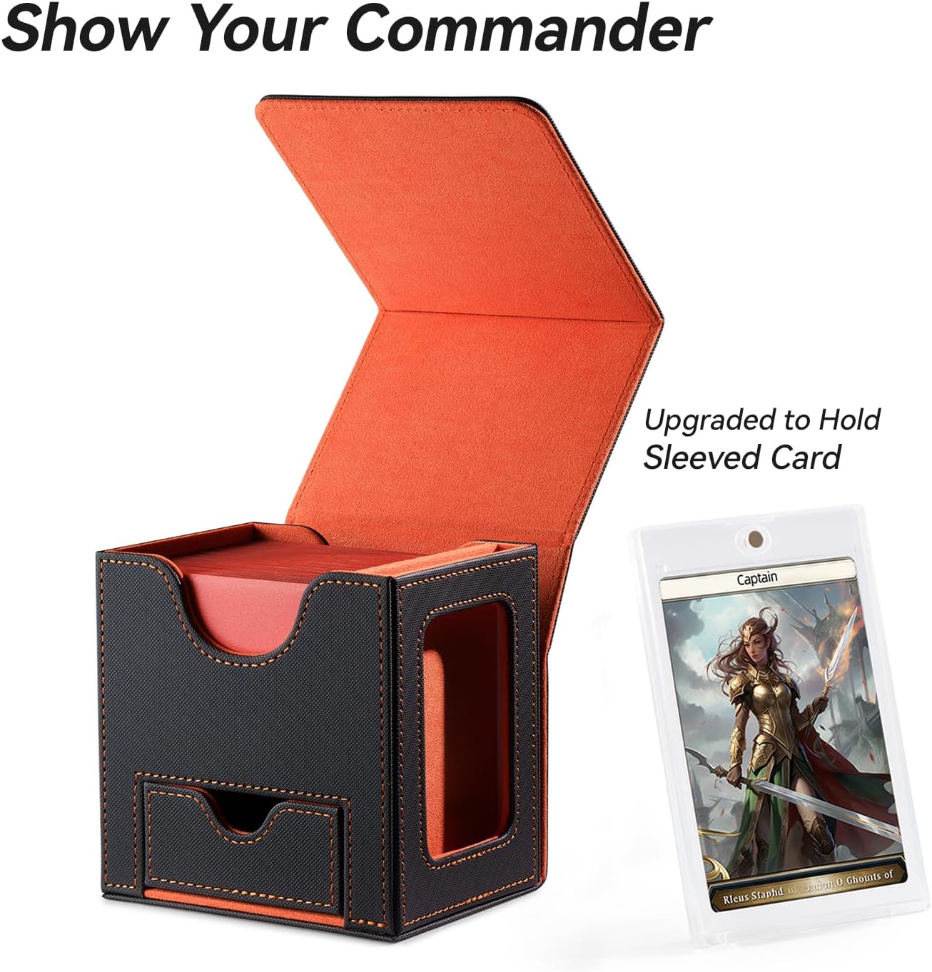Caja de cartas para MTG Commander, diseño patentado, pantalla Commander, se adapta a 100 tarjetas de doble manga, ladrillo de tarjetas de 35 puntos