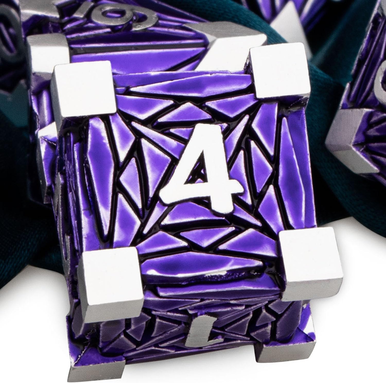 ARUOHHA DND – Juego de dados de metal con fragmentos de cristal, dados D&D con caja de regalo, 7 dados poliédricos plateados y morados, juego de rol