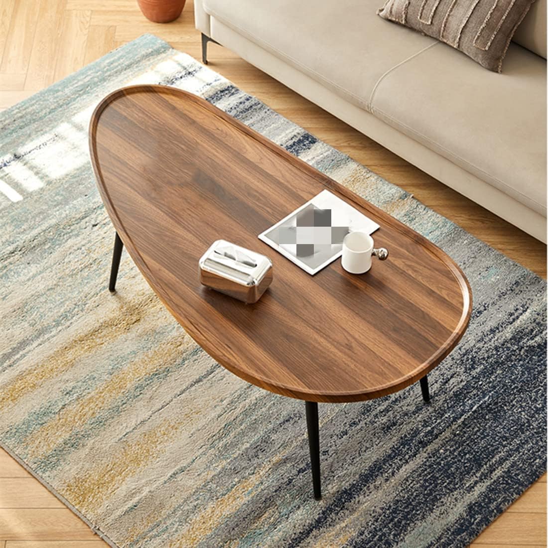 Mesa de centro de madera, mesas anidables rústicas de nogal, mesa de centro ovalada de granja, mesas auxiliares modernas para sala de estar, hogar,