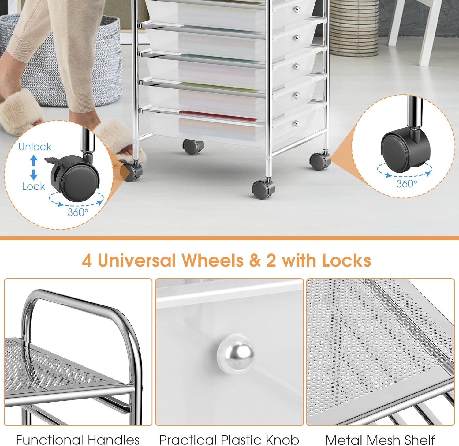 MEDIMALL Carrito de almacenamiento con ruedas de 10 cajones, carrito de almacenamiento multiusos para manualidades con ruedas, organizador de papel