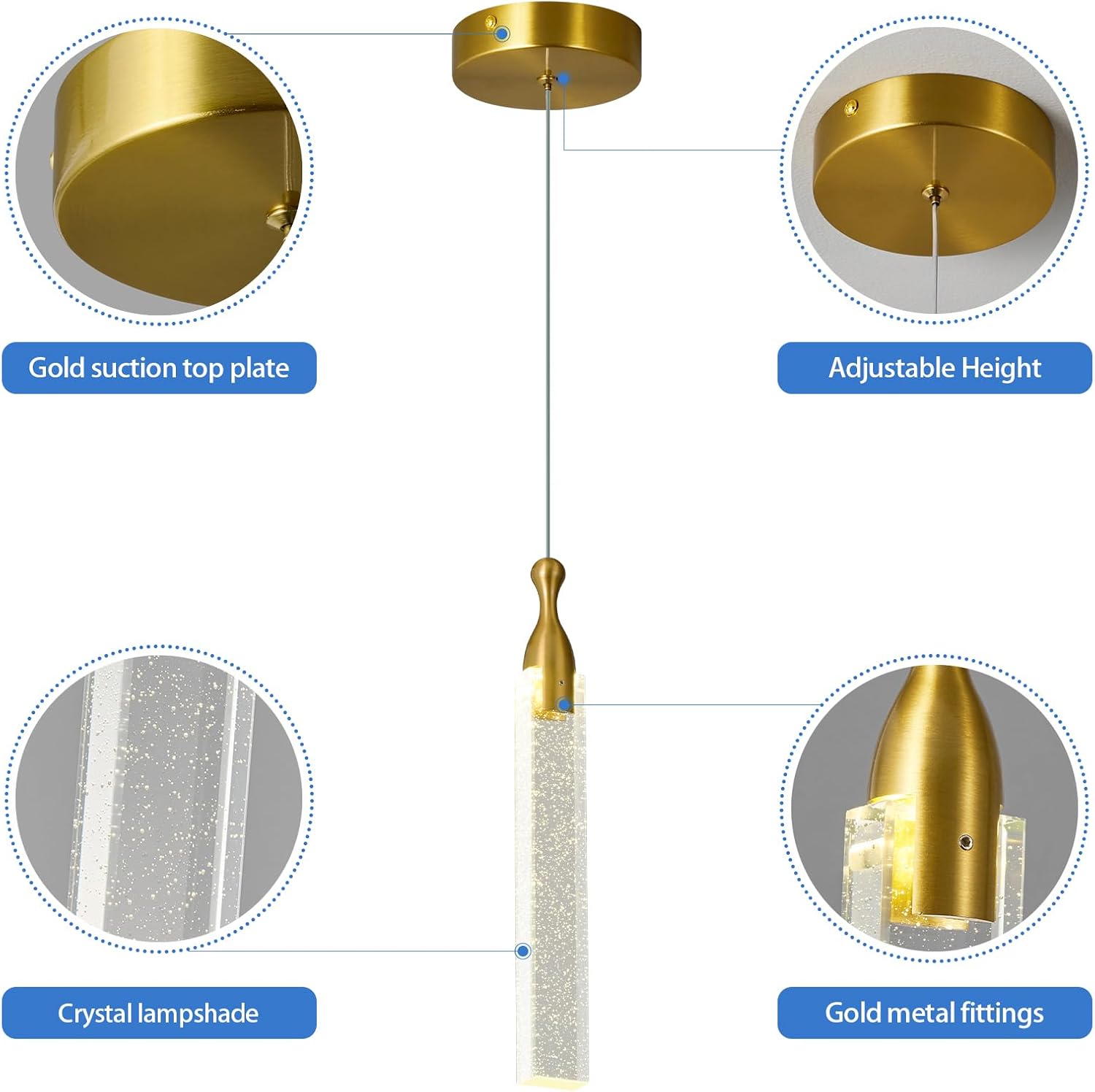 LBSQJ Pendant Lights Kitchen Island Kitchen Light Fixtures Ceiling Dimmable LED Modern Gold Mini Pendant Light Bubble Crystal Pendant Lighting for