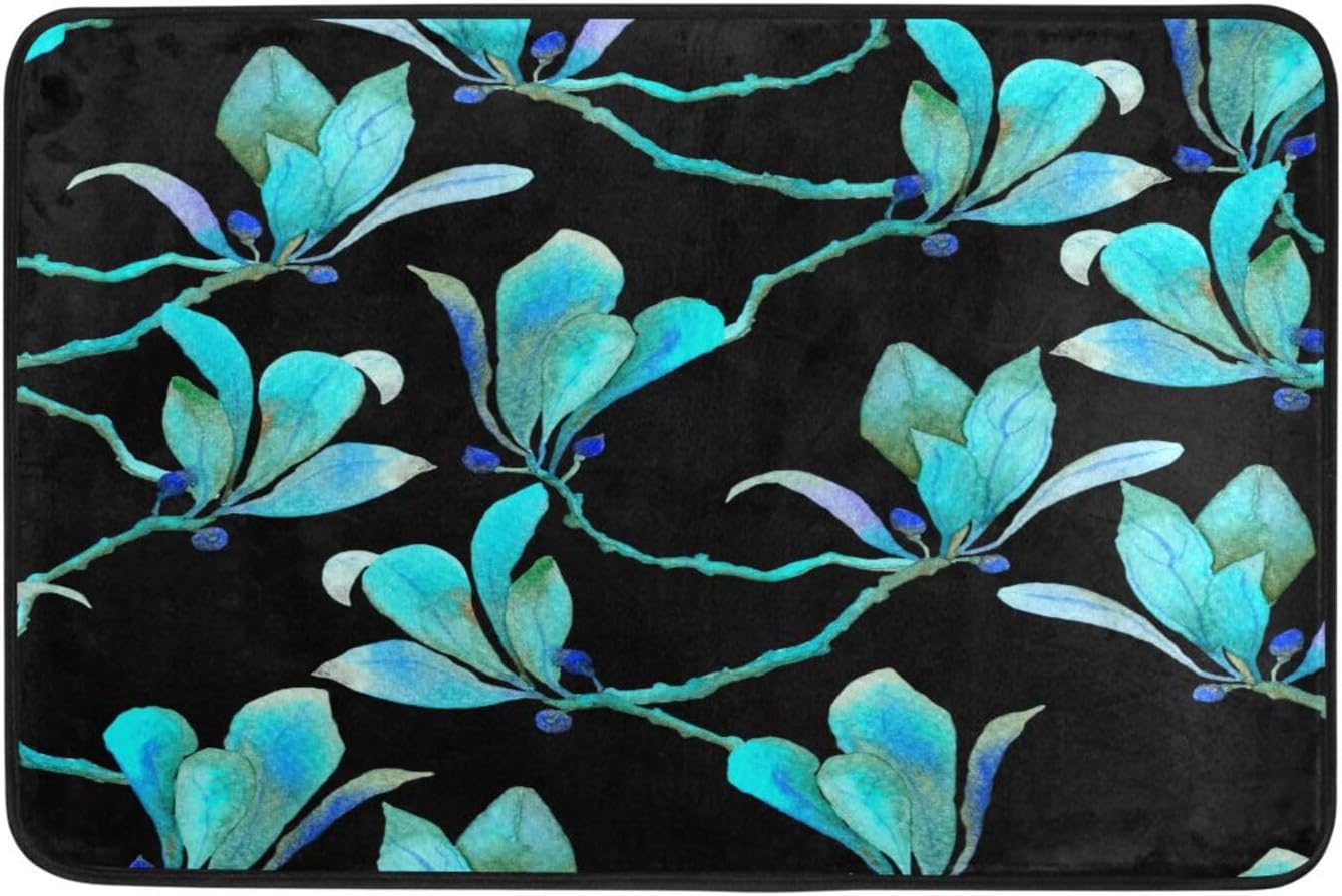 CZXW Tapete de baño con diseño floral de bosque turquesa, ligero, antideslizante, para puerta delantera, para exteriores, jardín, cocina,