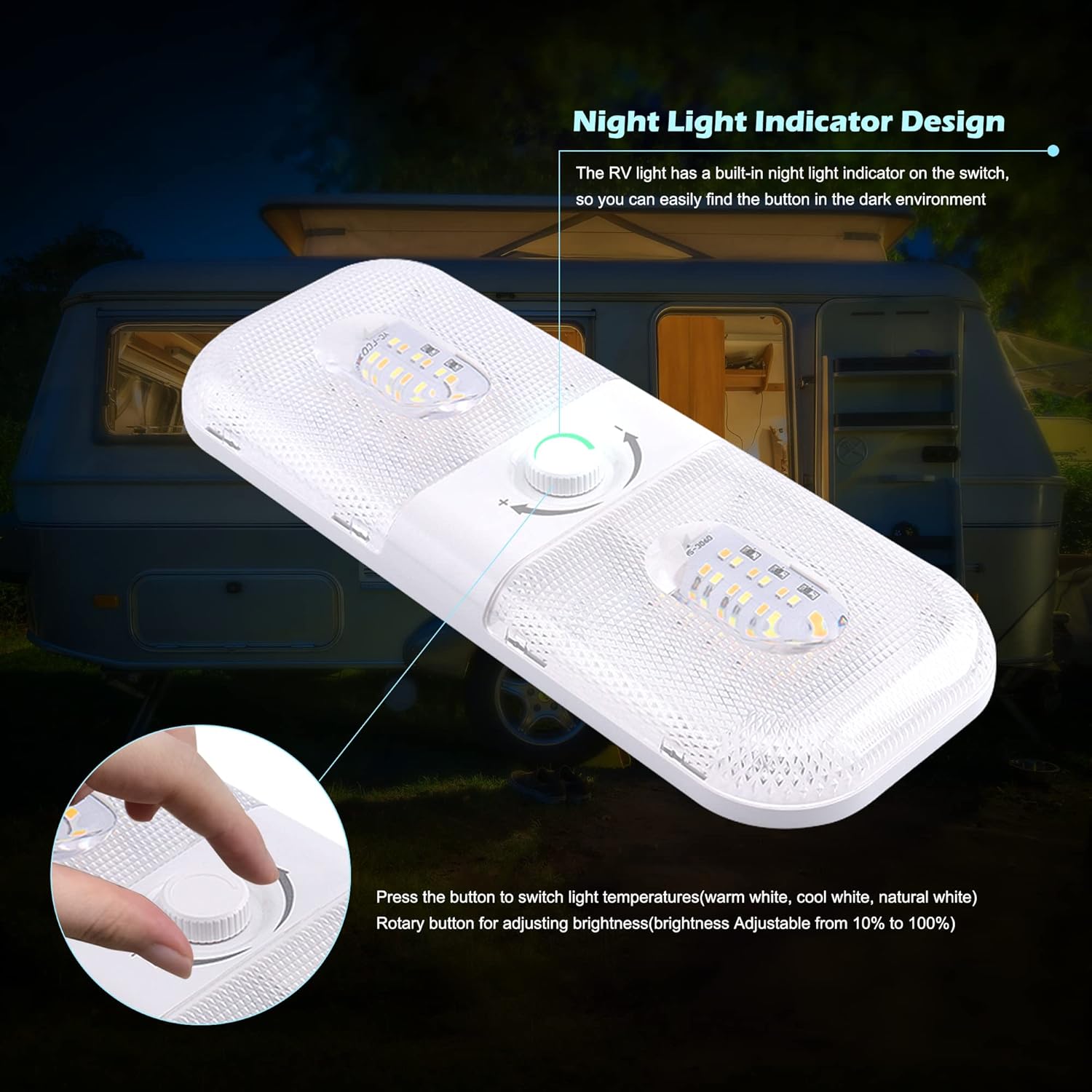 Luces interiores de caravana, 12 V, 120 luces LED de cúpula de 3 colores, luces LED, accesorios de luz de techo para caravana, remolque, cámper,