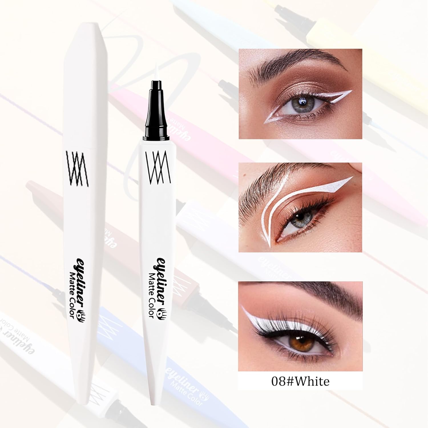 Delineador de ojos líquido blanco, delineador de ojos de línea de agua de color resistente al agua, a prueba de manchas, delineador de ojos de alta