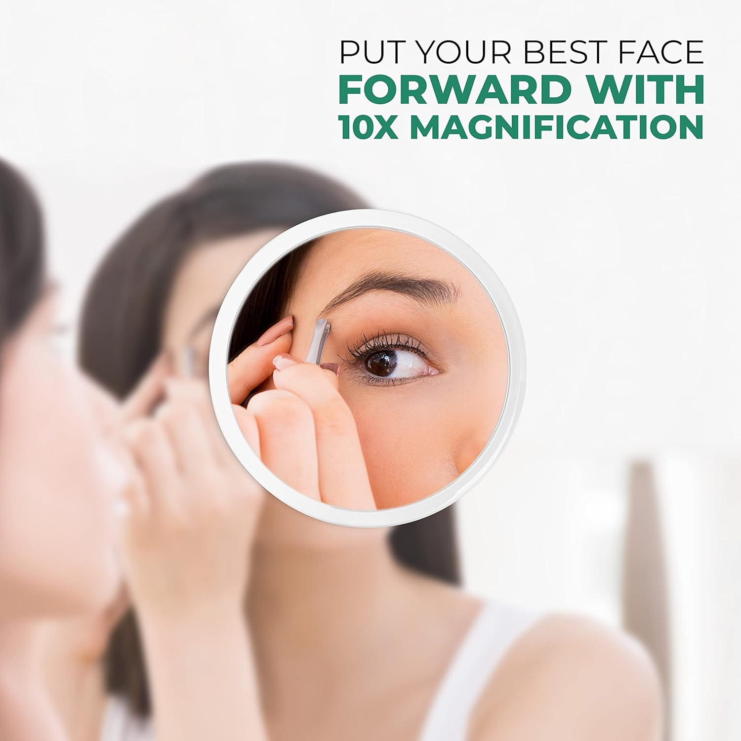 Jumbl Espejo de aumento 10X de 6 pulgadas, espejo de maquillaje compacto con ventosa con aumento de 10X para baño, ducha, belleza y cuidado de la