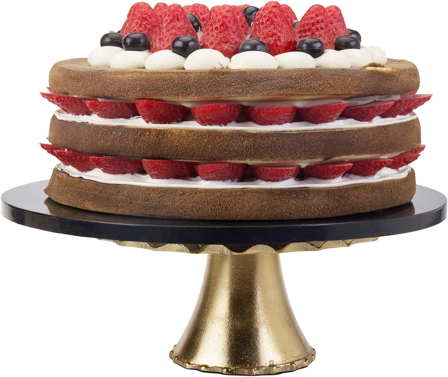 MyGift Soporte redondo de aluminio para tartas de 8 pulgadas en tono dorado con parte superior blanca, soporte para cupcakes elevador de postres,