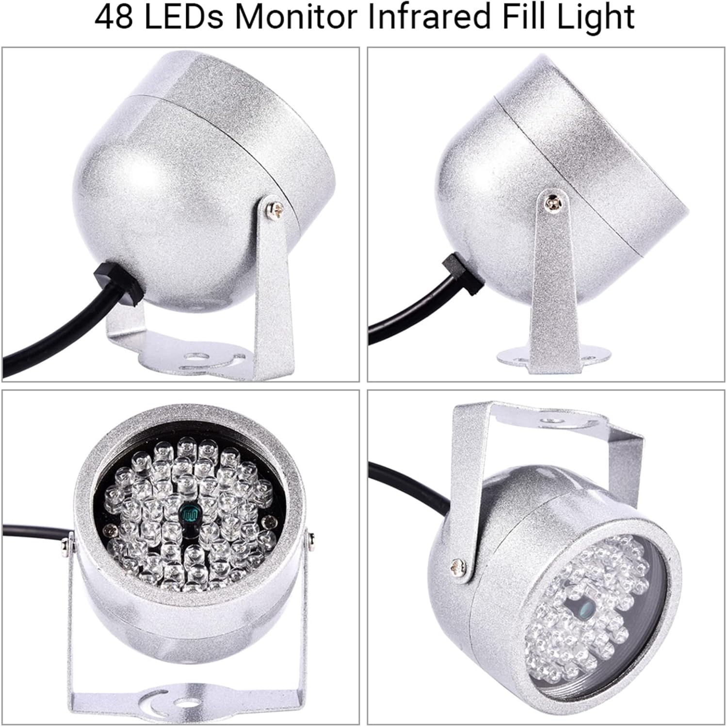 Ejoyous Iluminador infrarrojo, 48 luces LED IR iluminador 60 grados gran angular impermeable infrarrojo luz de visión nocturna para interior y
