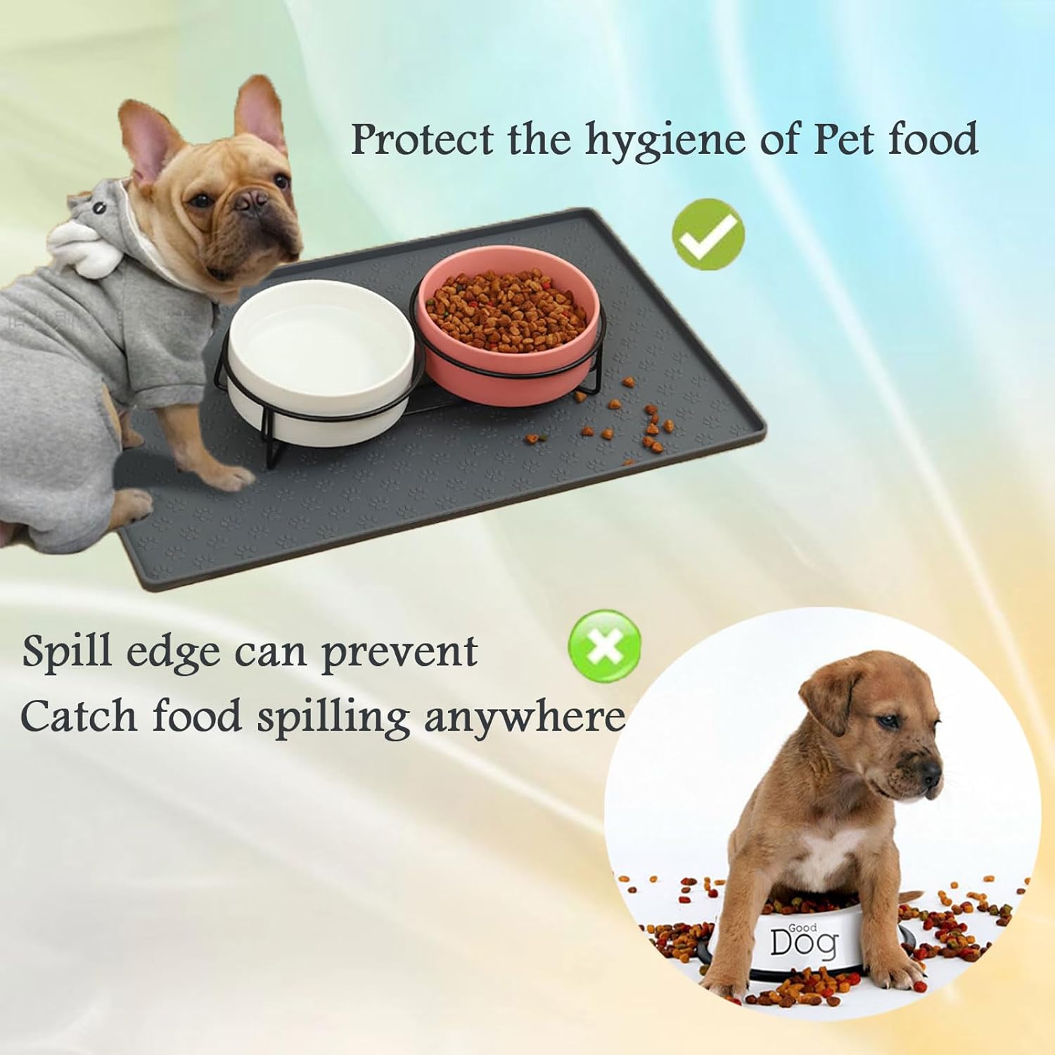 Tapete para perros para comida y agua, tapete de silicona para tazón de comida para mascotas, para alimentar a los gatos, mantel individual