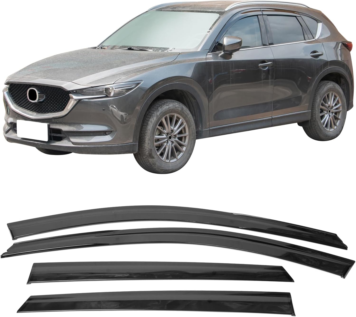 Viseras de ventana compatibles con Mazda CX-5 KE 2017-2024, tintado ahumado, semitransparente, inyección, de policarbonato, protección contra la