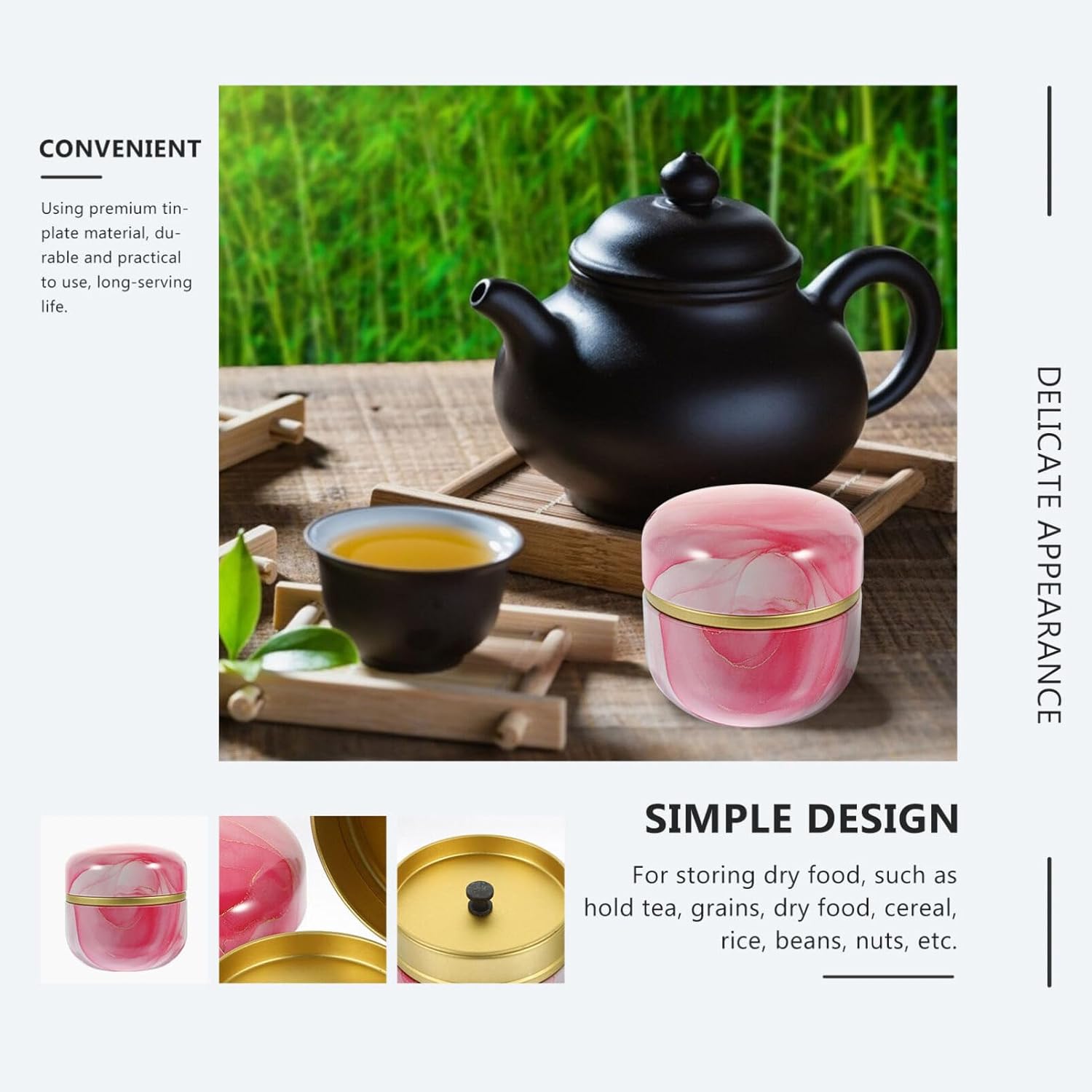 Luxshiny Botes de té de estilo japonés de 1.76 oz (50 g), redondo hermético, contenedor de energía suelto, ollas de hojalata, té, café, azúcar,