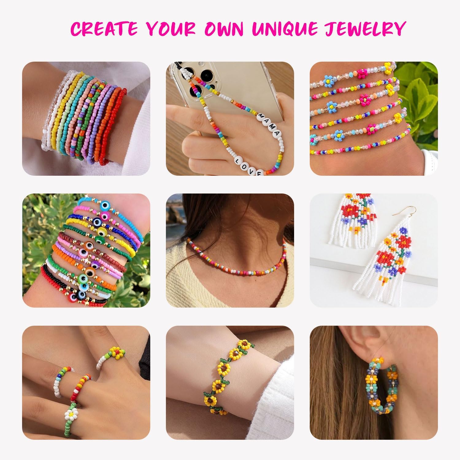 Cuentas de cristal de 0.157 pulgadas, 28 colores, 6500 cuentas de semillas 60 para hacer pulseras, 1000 cuentas de letras, para nombres, pulseras de