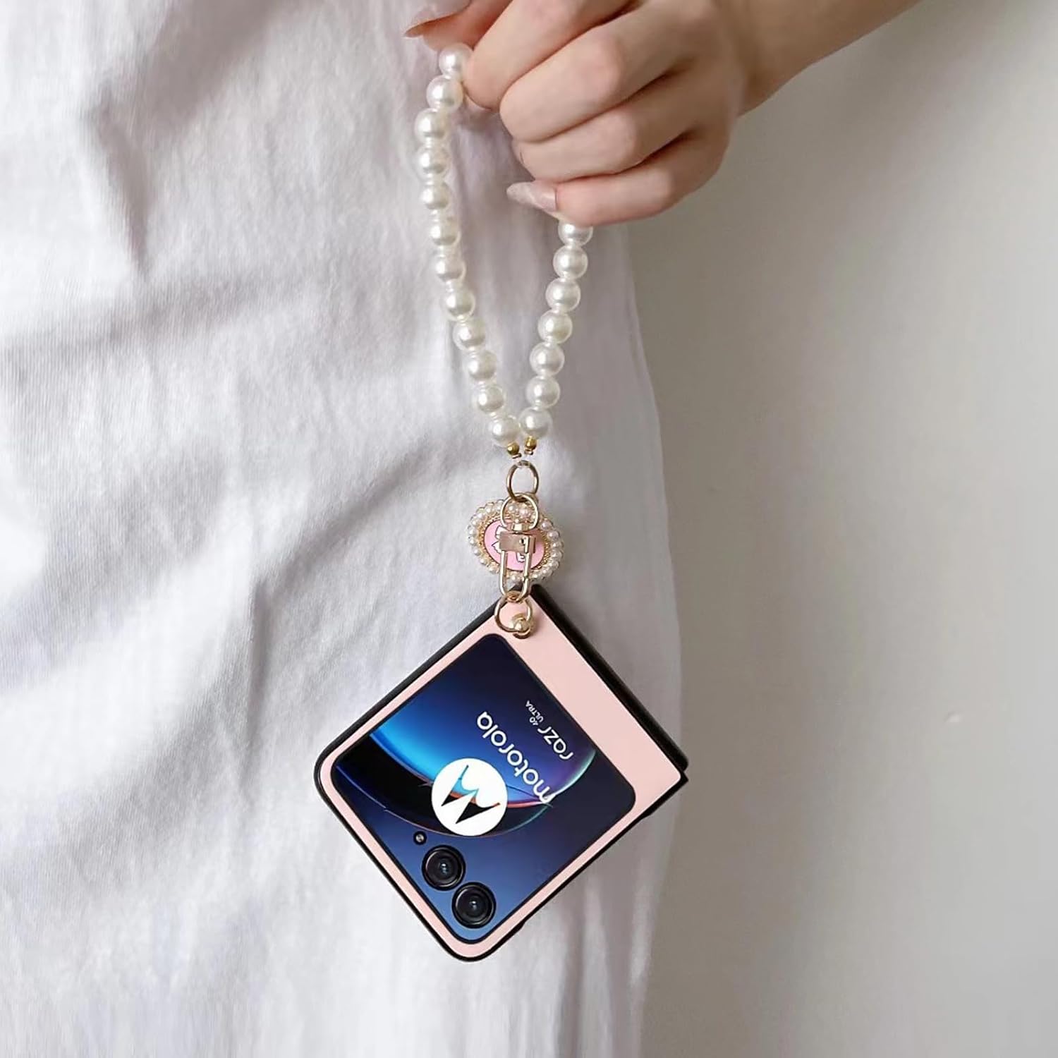 Funda para Motorola Razr Plus 2023 con cadena para mujer, funda protectora de piel sintética a prueba de golpes, bonita funda de teléfono para Moto