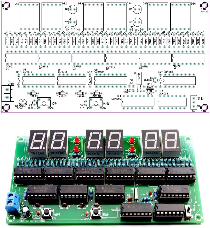Kit de reloj electrónico DIY 6 bit Circuito Digital Kit de soldadura Kit de habilidad Concurso Materiales de entrenamiento para adultos