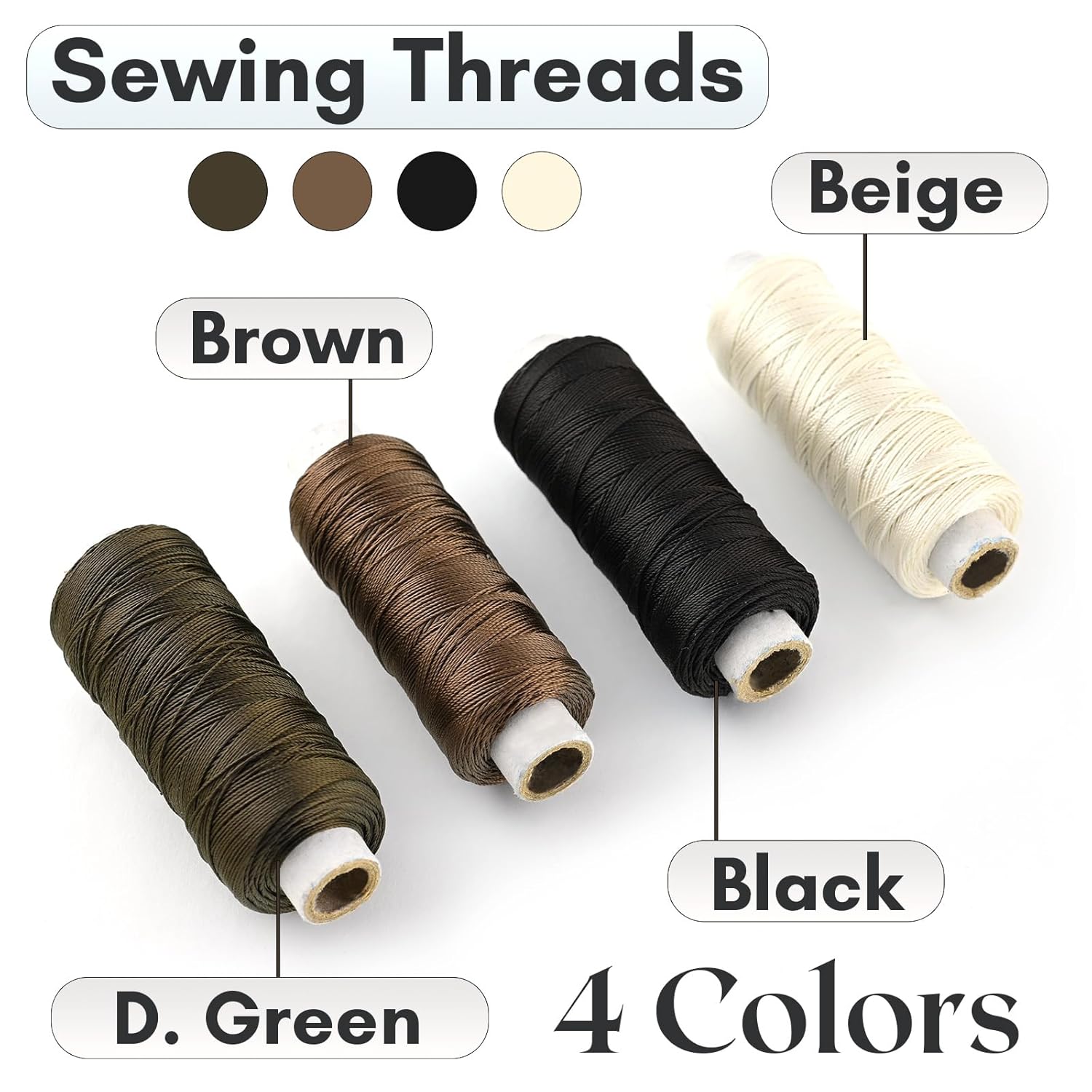 4 rollos de hilos de coser para coser a mano, extensiones de cabello para hacer pelucas de bricolaje (negro, marrón, marrón oscuro, color beige) (4