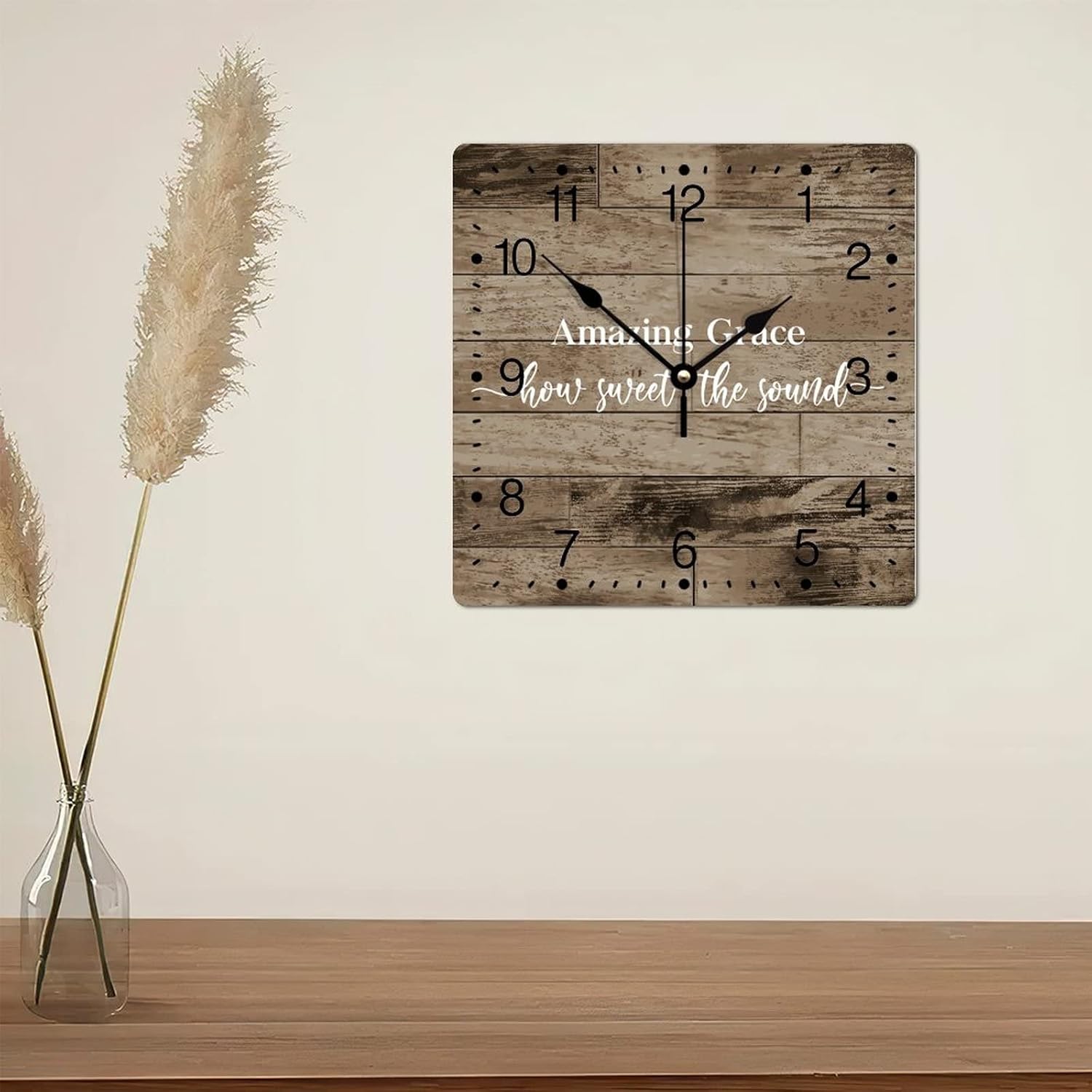 Reloj de pared de PVC Amazing Grace How Sweet The Sound Reloj de pared inspirador con cita literaria de 10 pulgadas, cuadrado, silencioso, sin