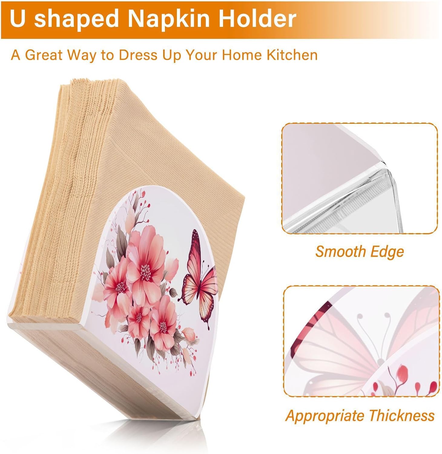 Butterfly Flower Napkin Holder for Table Standing Napkin Holders Modern Napkin Dispenser Vertical Table Paper Napkin Holder for Rustic Kitchen