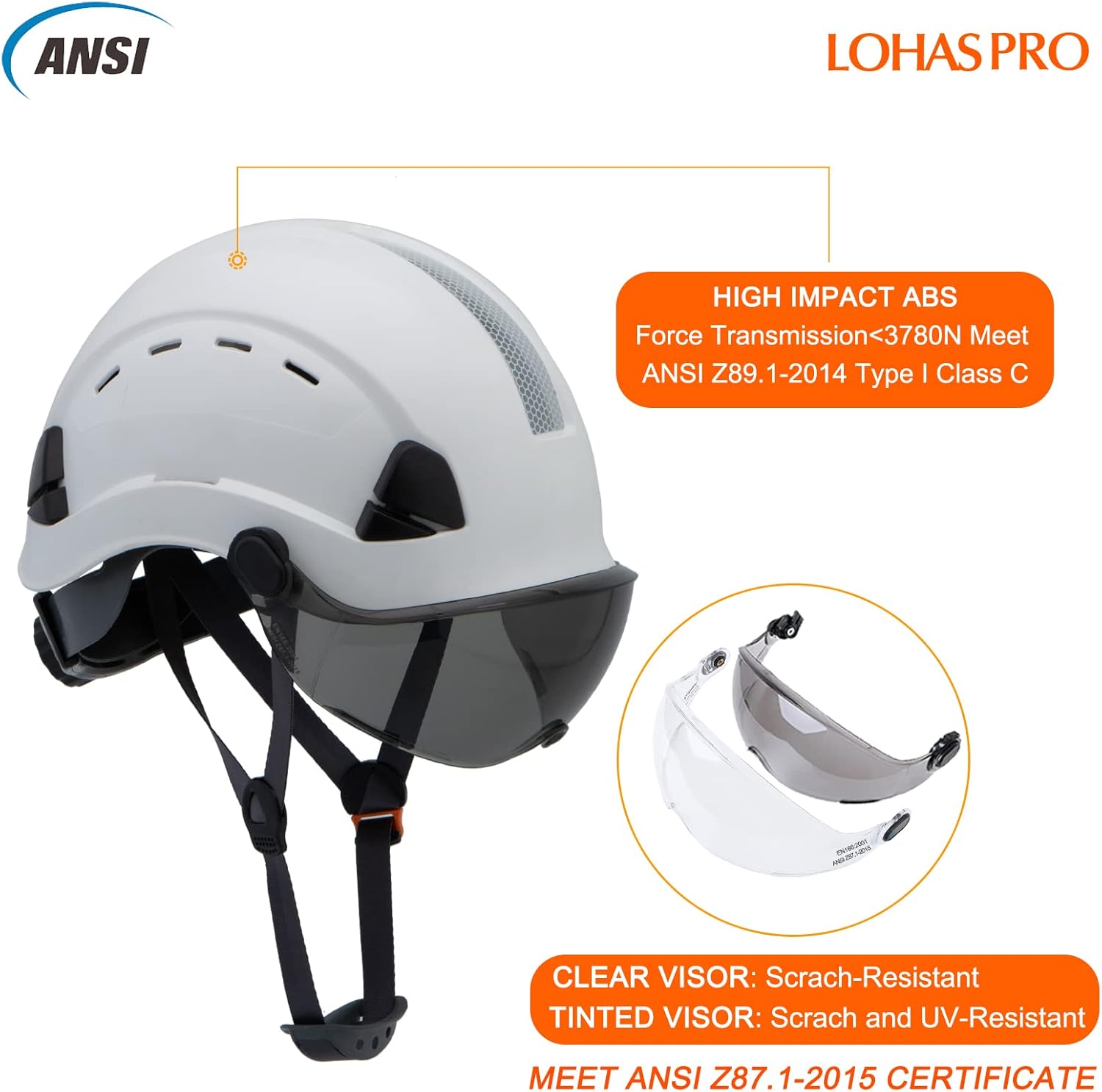 LOHASPRO Casco de seguridad OSHA con visera aprobado por ANSI Z89.1, para hombres y mujeres, adultos, ventilado, arborista, rescate, escalada,