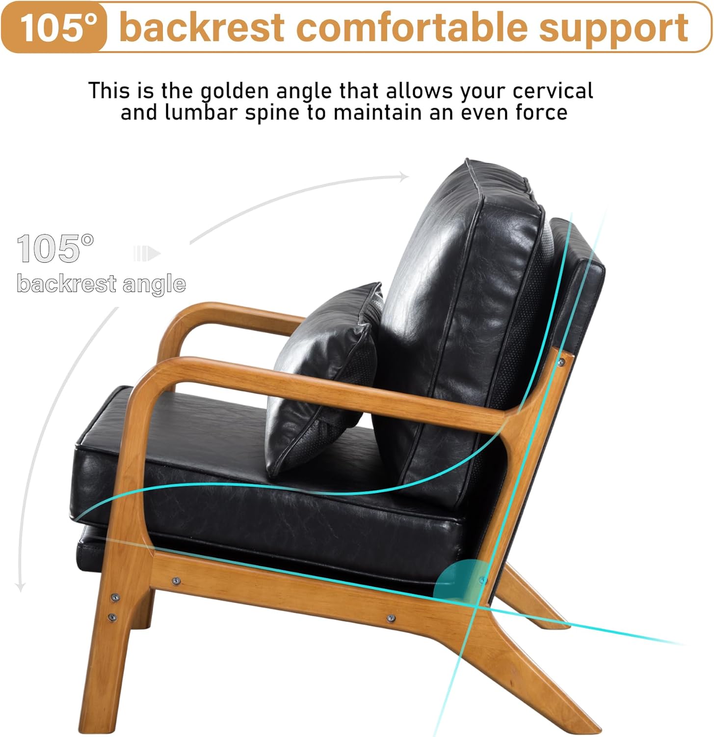 Hosnnile Silla decorativa con cojín, sillón tapizado moderno de mediados de siglo con piel sintética + marco de madera maciza para sala de estar,