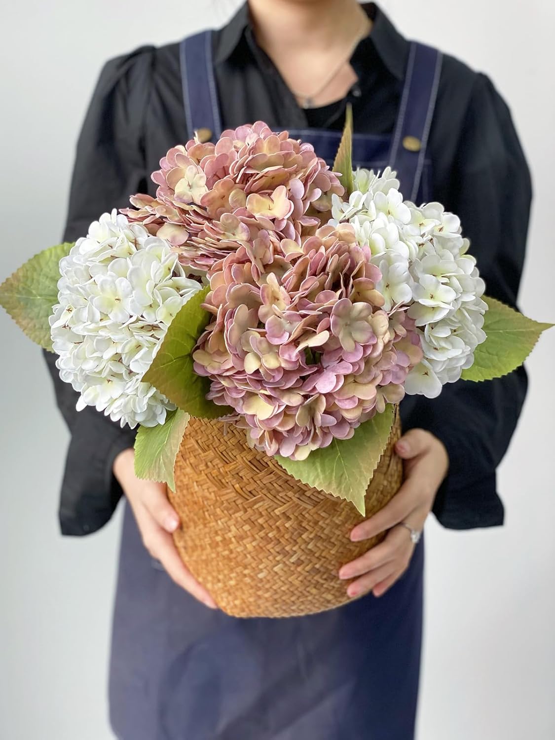 2 puple+2 flores artificiales de hortensias bohemias de tacto real, para Halloween, Navidad, 21 pulgadas, vintage, de seda de otoño, ramo de boda,