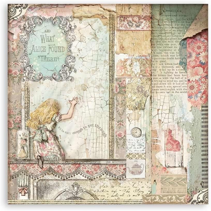 Stamperia International Mini almohadilla para álbum de recortes, doble cara, Alice Through The Looking Glass, 8 x 8 pulgadas, varios