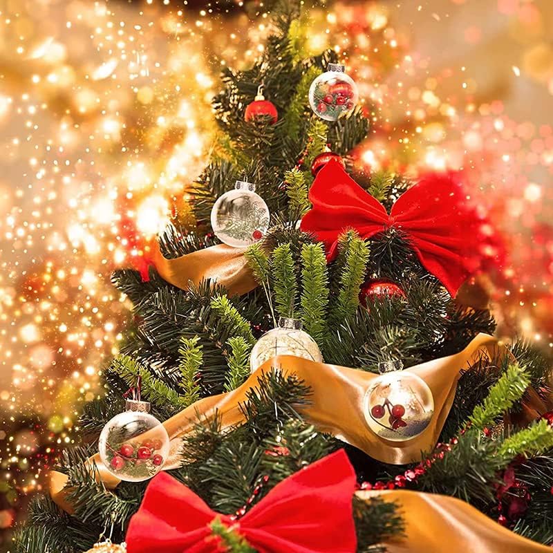 10 bolas de adorno rellenables de plástico transparente, bolas rellenables de disco plano transparente, adornos de bola de árbol de Navidad