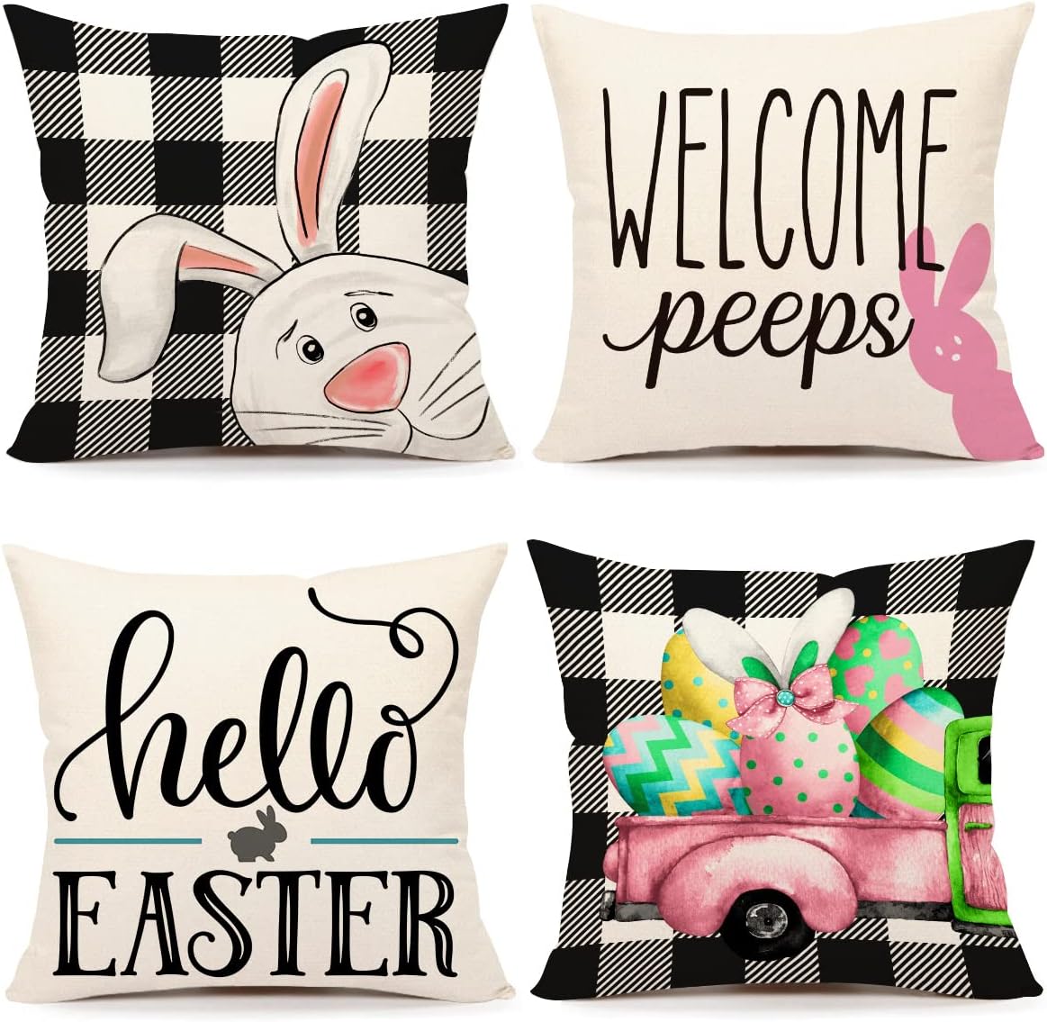 4TH Emotion Juego de 4 fundas de almohada de Pascua de 18 x 18 pulgadas, decoraciones de Pascua para primavera, almohadas de granja, almohadas
