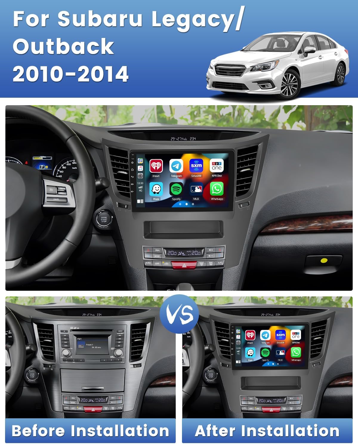 Para Subaru Outback Legacy Radio 2010-2014 con Apple Carplay Android Auto, pantalla táctil de 9 pulgadas, Android 13 estéreo para coche, Bluetooth,