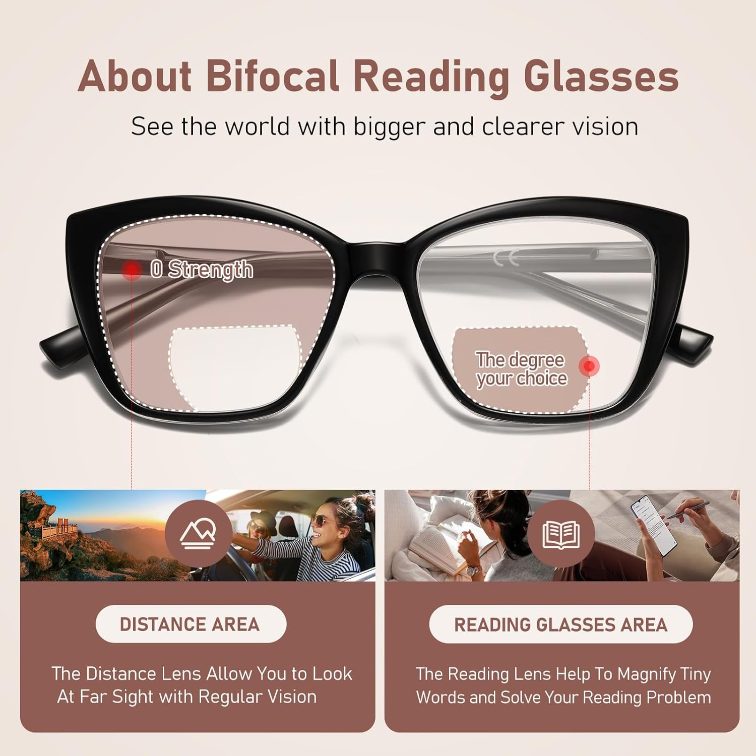 Gafas de lectura bifocales para mujer, ojo de gato, de gran tamaño, bloqueo de luz azul, para lectores de computadora, gafas de diseñador