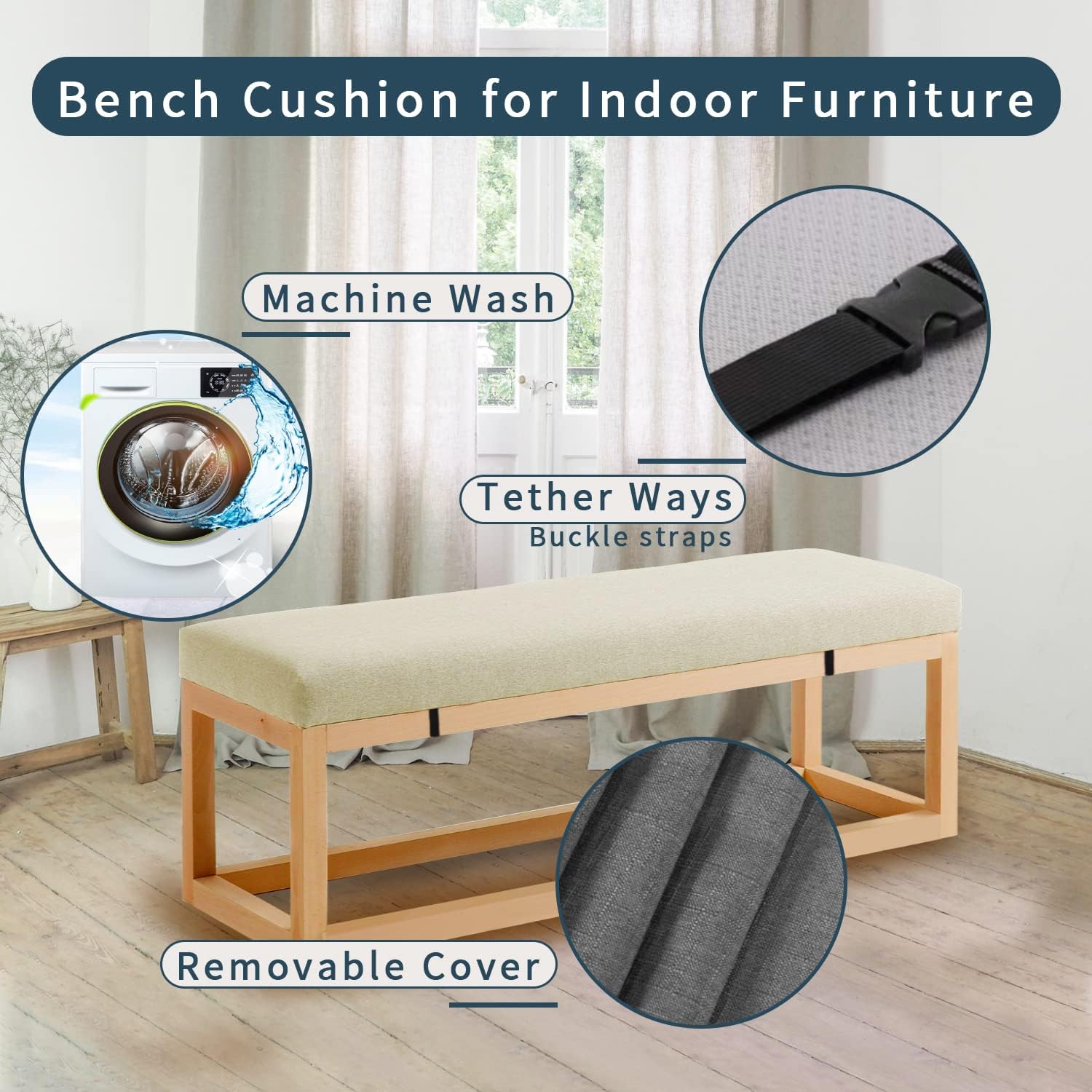 Lsjoaw Cojín de banco para muebles de interior de 31.5 x 11.8 x 1.2 pulgadas, cojín de asiento para ventana de patio, jardín, sofá, columpio,