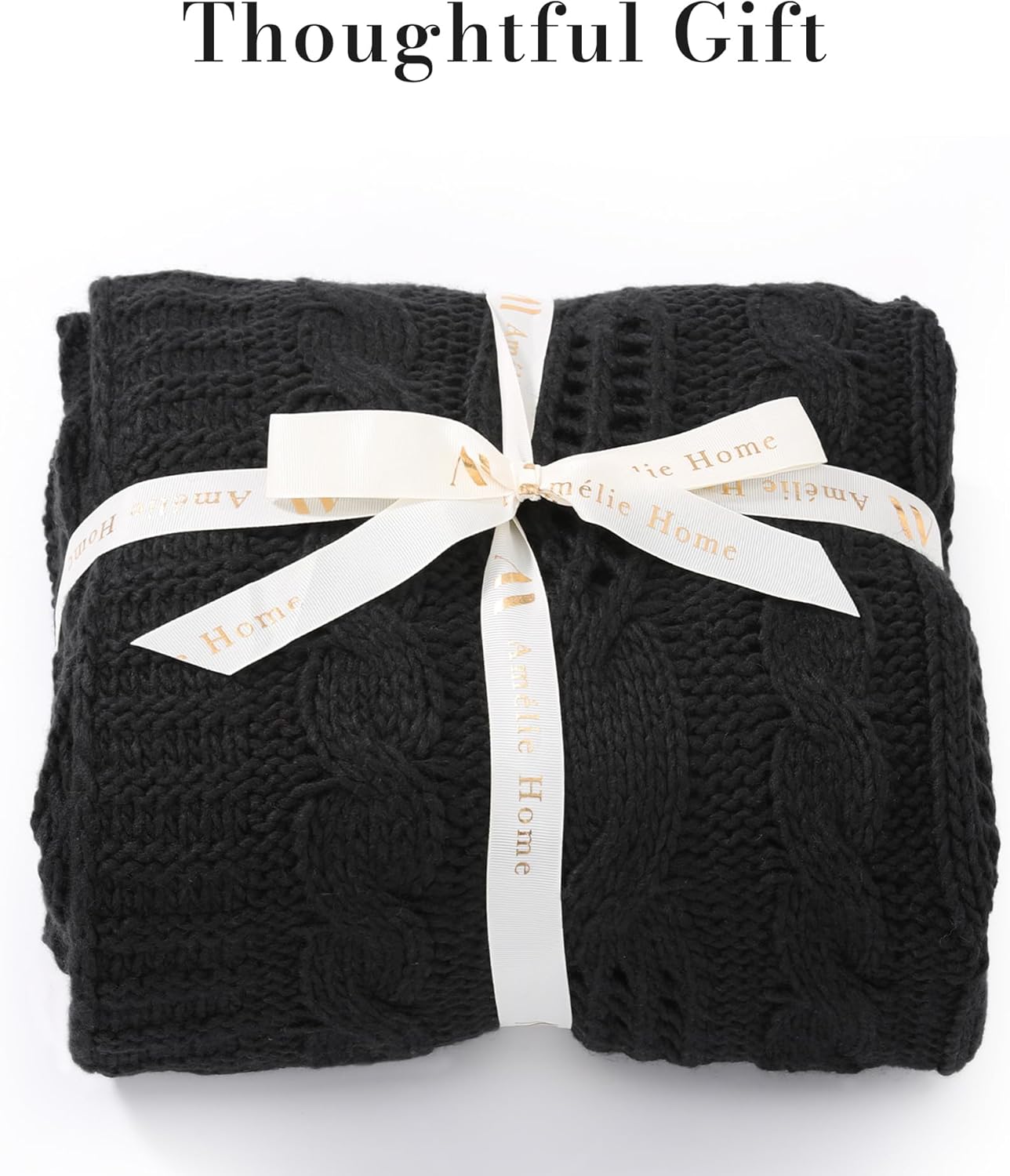 Amélie Home Manta negra para sofá, manta de punto trenzado hueco, suave, acogedora, ligera y transpirable, decorativa de primavera para sofá,